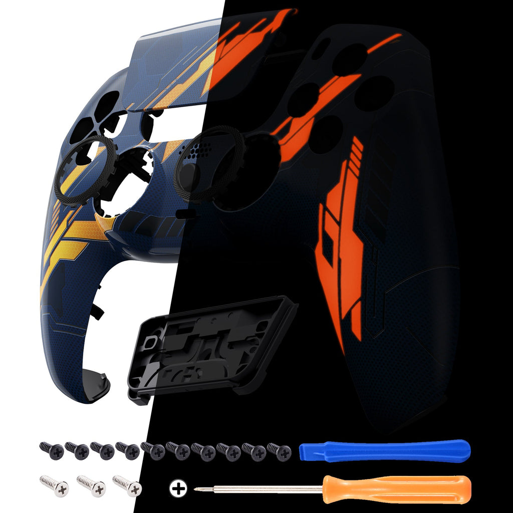 eXtremeRate LUNA Redesigned Replacement Front Shell with Touchpad Compatible with PS5 Controller BDM-010/020/030/040/050 - Glow in Dark Mecha - Orange eXtremeRate