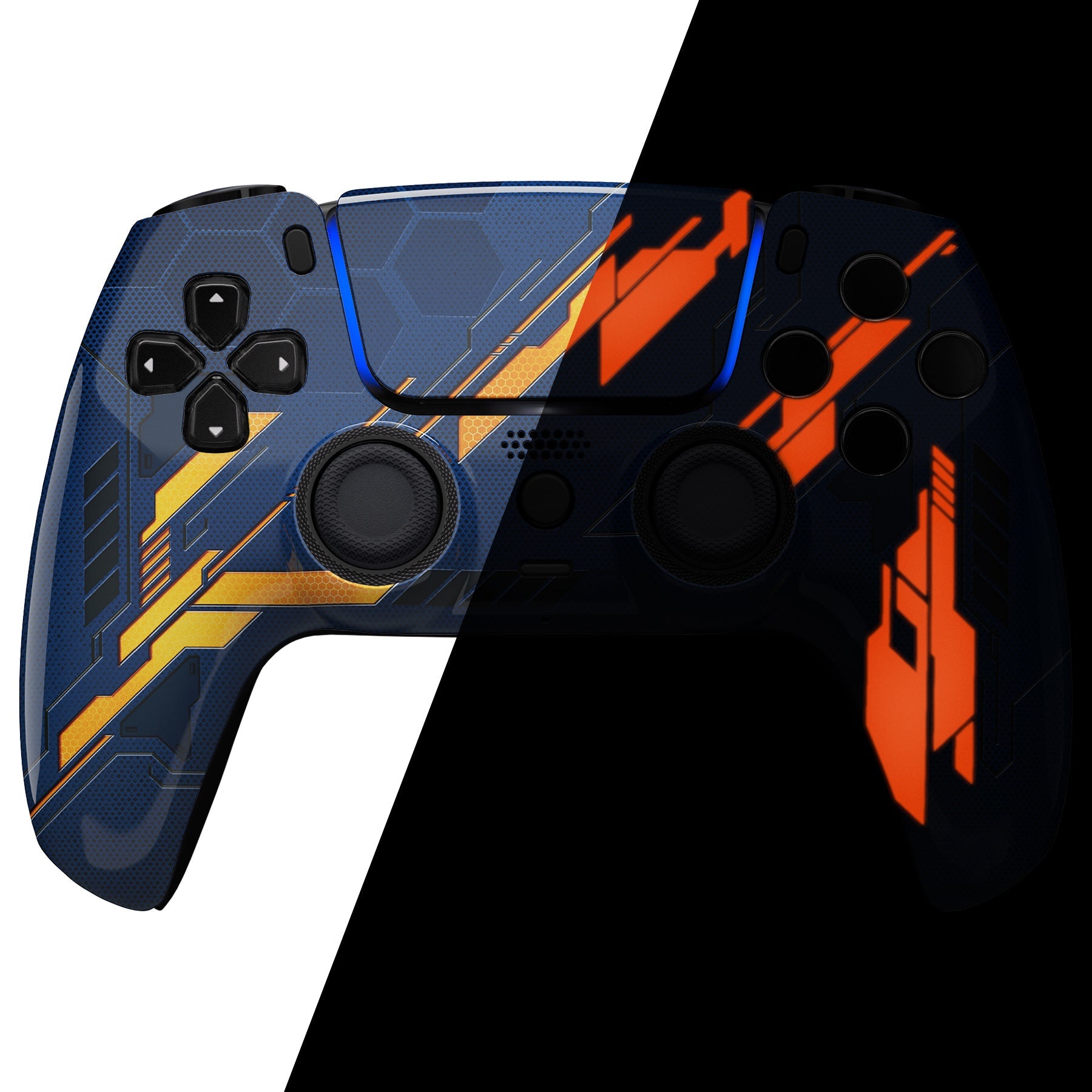 eXtremeRate LUNA Redesigned Replacement Front Shell with Touchpad Compatible with PS5 Controller BDM-010/020/030/040/050 - Glow in Dark Mecha - Orange eXtremeRate