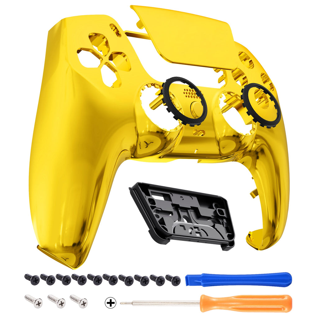 eXtremeRate LUNA Redesigned Replacement Front Shell with Touchpad Compatible with PS5 Controller BDM-010/020/030/040/050/060 - Chrome Gold eXtremeRate