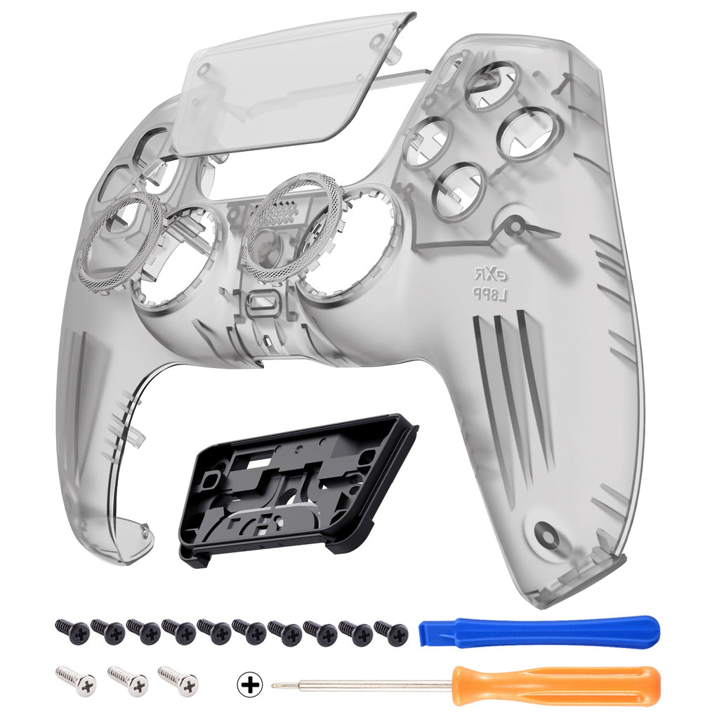 eXtremeRate LUNA Redesigned Replacement Front Shell with Touchpad Compatible with PS5 Controller BDM-010/020/030/040/050- Clear Black eXtremeRate