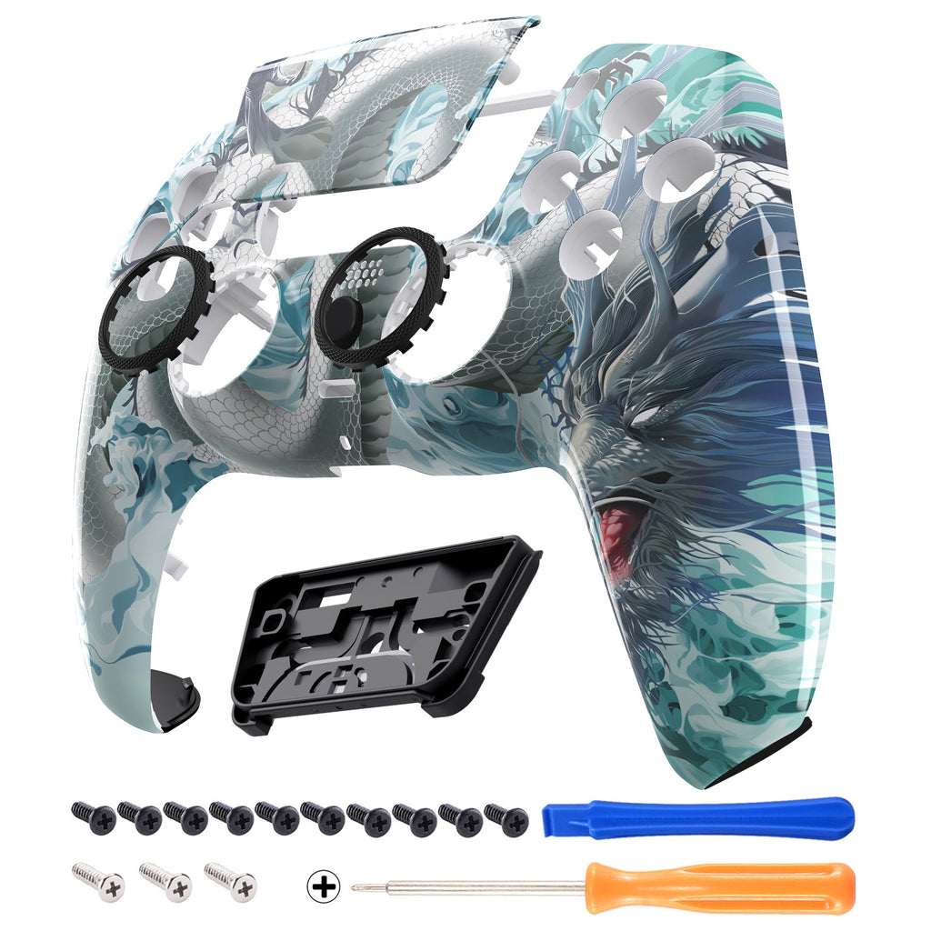 eXtremeRate LUNA Redesigned Replacement Front Shell with Touchpad Compatible with PS5 Controller BDM-010/020/030/040/050 - Jade Dragon - Cloud Dominator eXtremeRate