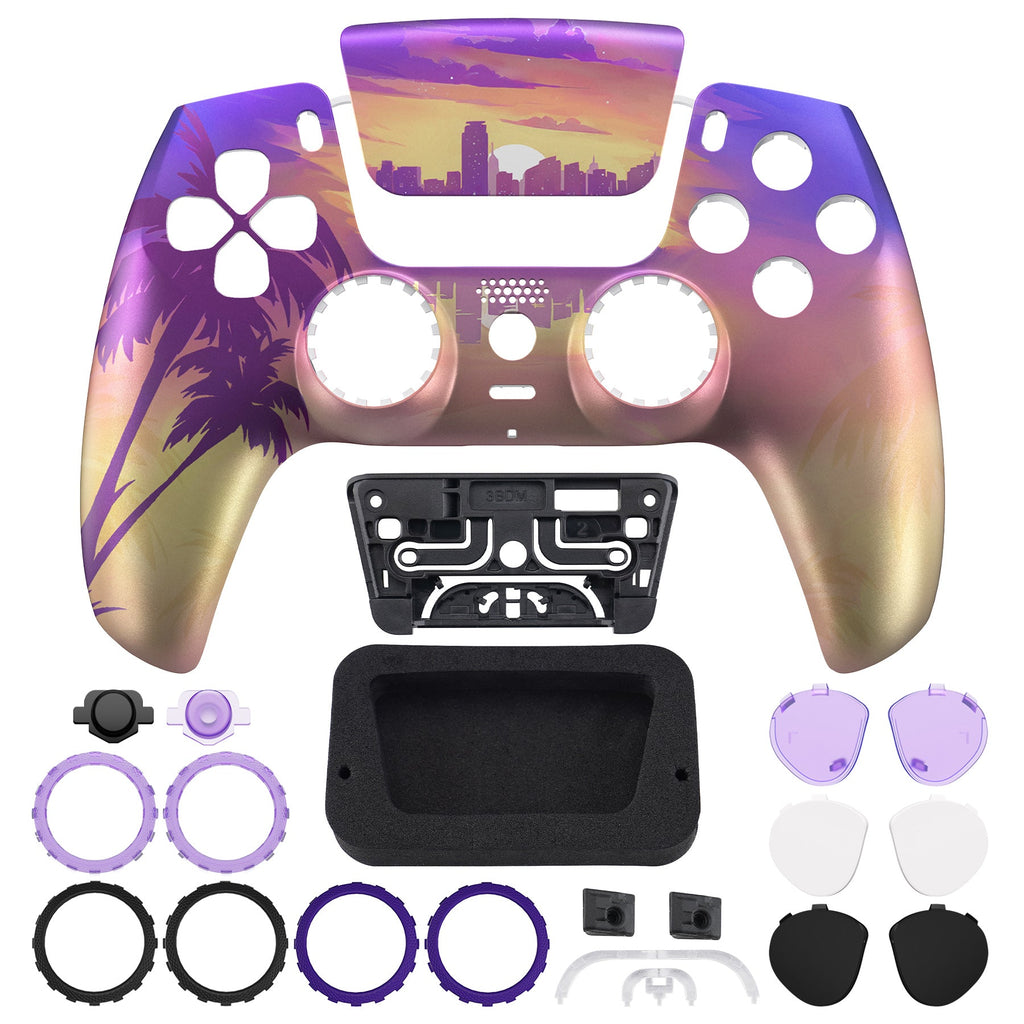 eXtremeRate LUNA Redesigned Replacement Front Shell with Touchpad Compatible with PS5 Controller BDM-010/020/030/040/050/060 - Neon Miami eXtremeRate