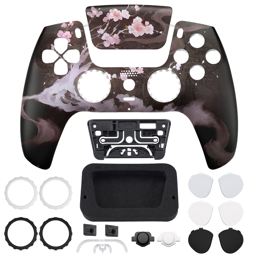 eXtremeRate LUNA Redesigned Replacement Front Shell with Touchpad Compatible with PS5 Controller BDM-010/020/030/040/050/060 - Blossom In The Darkness eXtremeRate