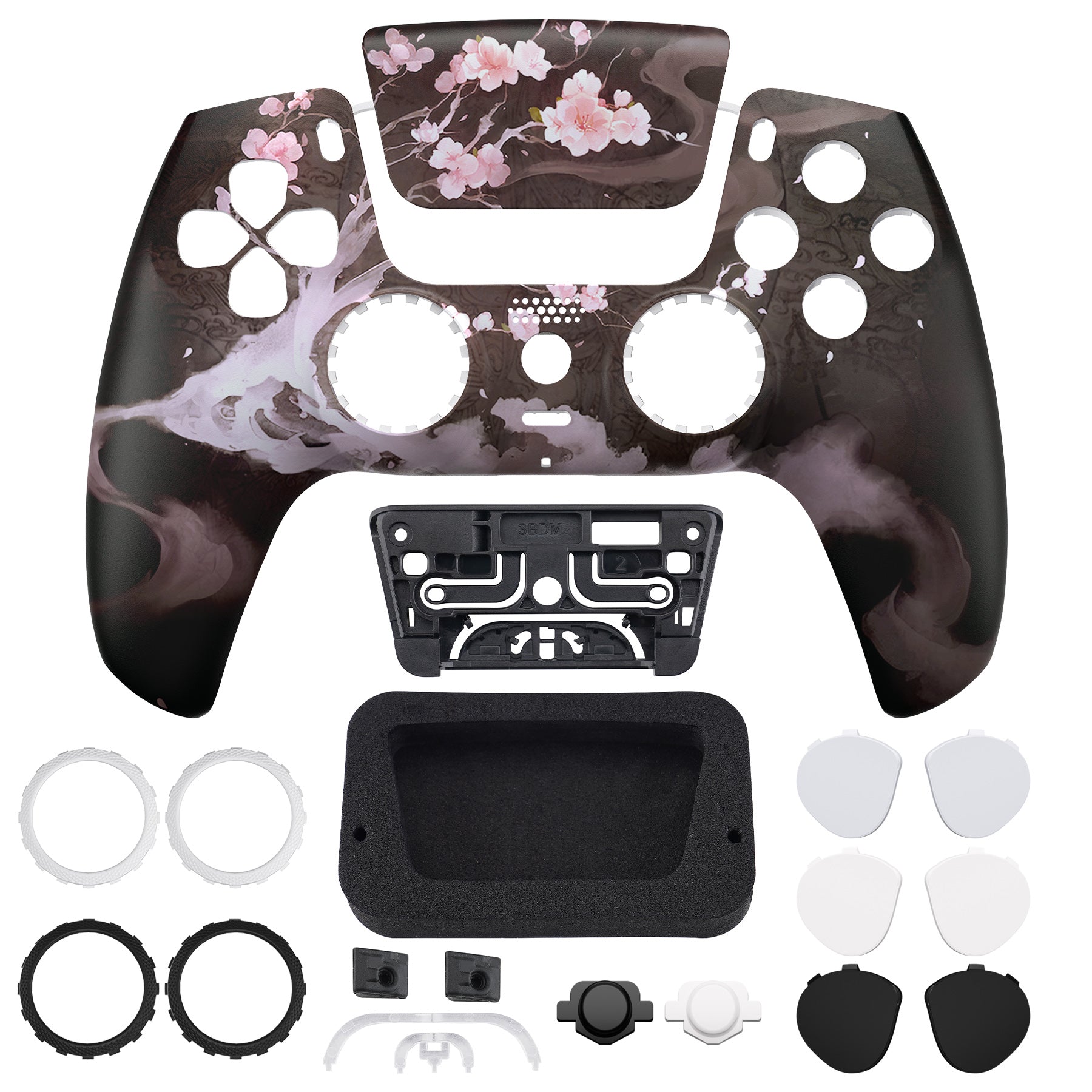 eXtremeRate LUNA Redesigned Replacement Front Shell with Touchpad Compatible with PS5 Controller BDM-010/020/030/040/050/060 - Blossom In The Darkness eXtremeRate
