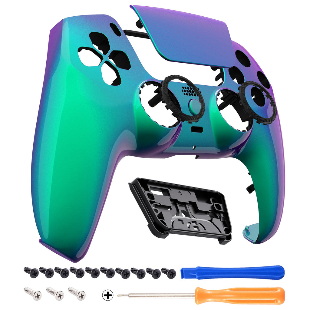 eXtremeRate LUNA Redesigned Replacement Front Shell with Touchpad Compatible with PS5 Controller BDM-010/020/030/040/050 - Chameleon Green Purple eXtremeRate