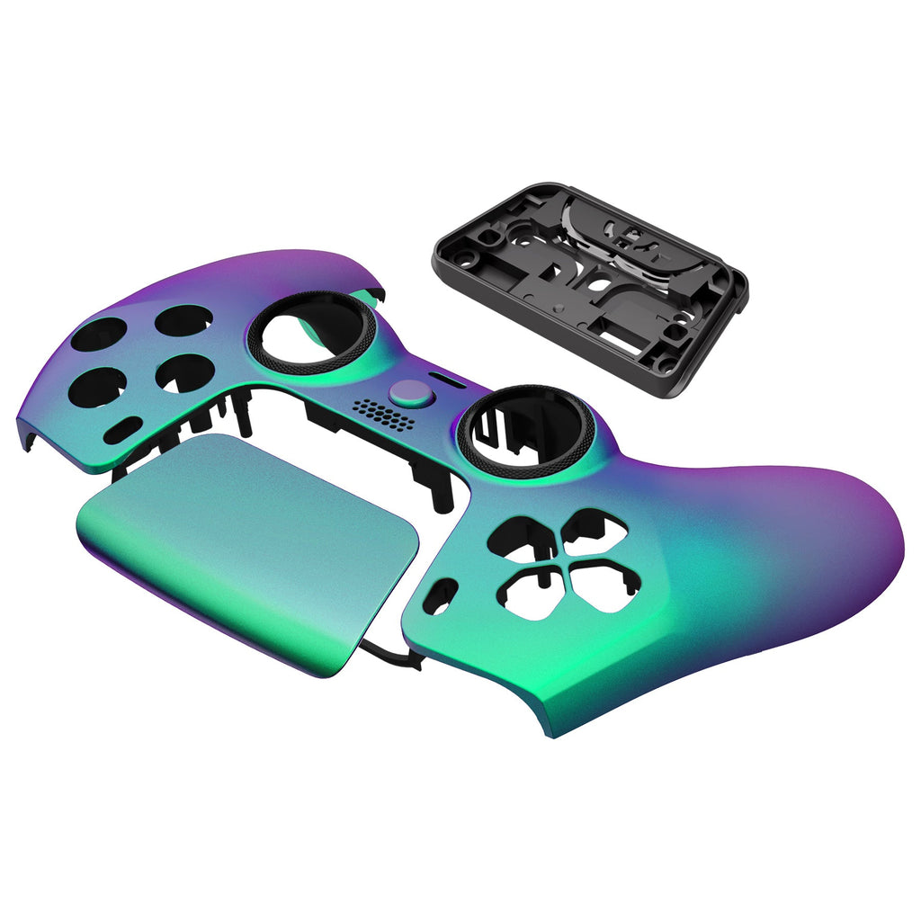 eXtremeRate LUNA Redesigned Replacement Front Shell with Touchpad Compatible with PS5 Controller BDM-010/020/030/040/050 - Chameleon Green Purple eXtremeRate
