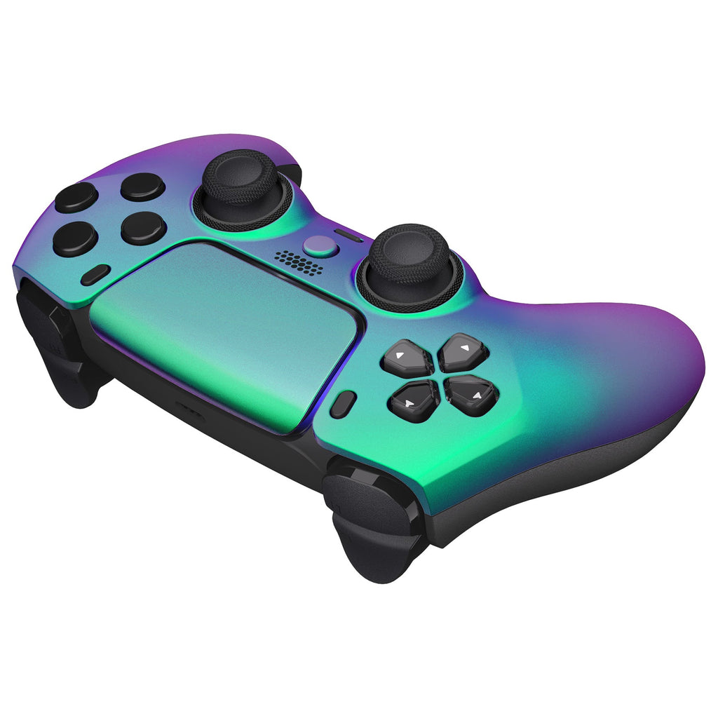 eXtremeRate LUNA Redesigned Replacement Front Shell with Touchpad Compatible with PS5 Controller BDM-010/020/030/040/050 - Chameleon Green Purple eXtremeRate