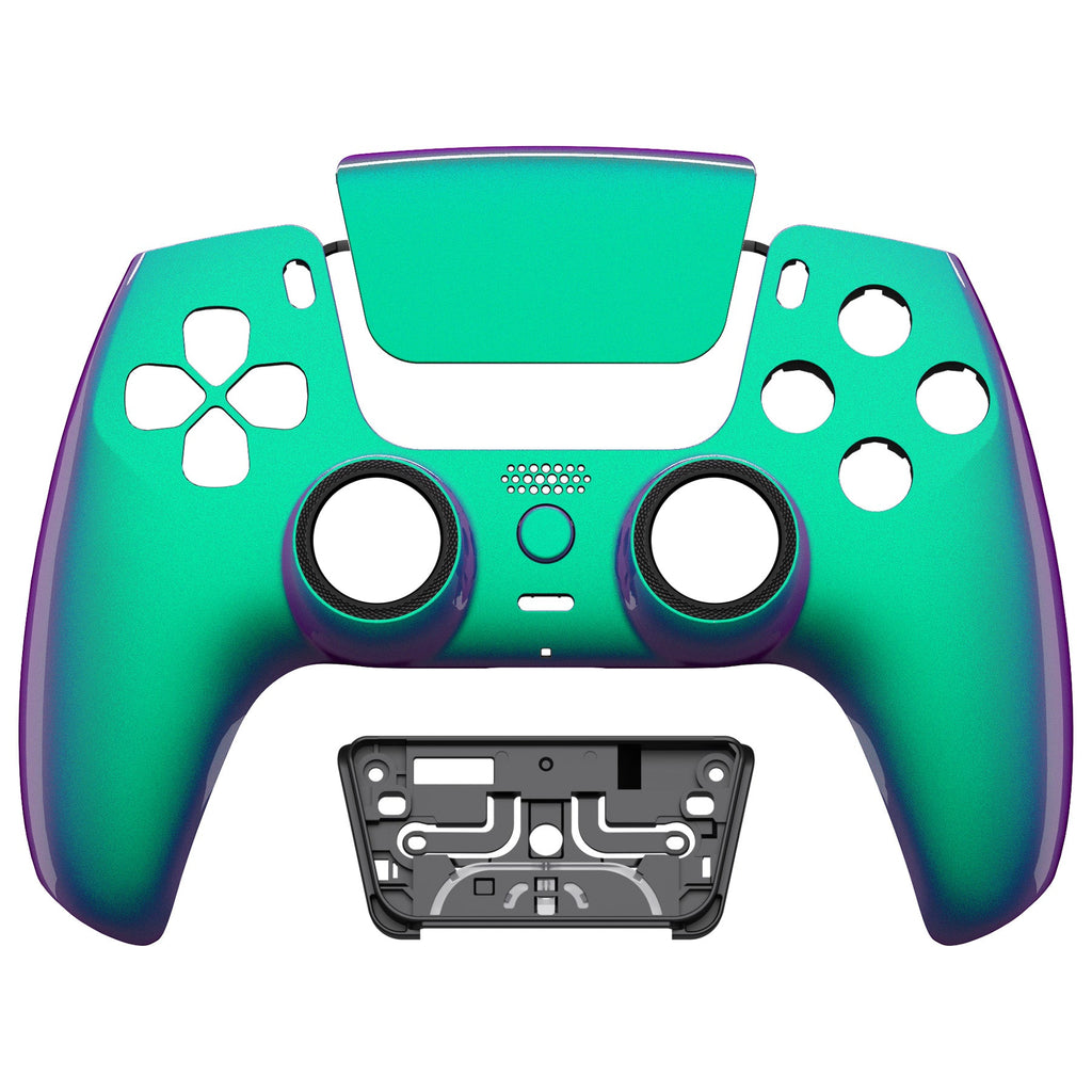 eXtremeRate LUNA Redesigned Replacement Front Shell with Touchpad Compatible with PS5 Controller BDM-010/020/030/040/050 - Chameleon Green Purple eXtremeRate
