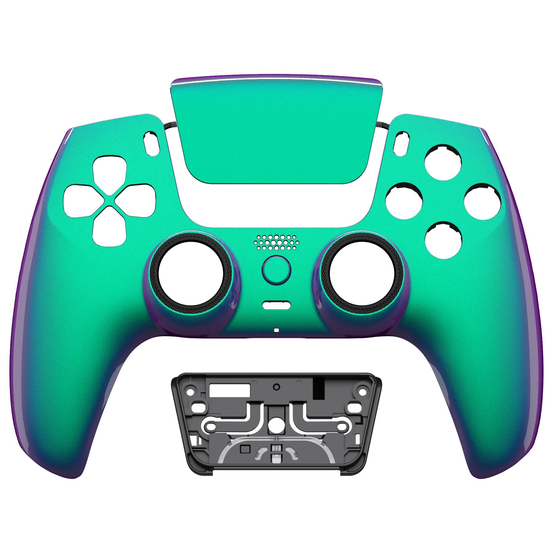 eXtremeRate LUNA Redesigned Replacement Front Shell with Touchpad Compatible with PS5 Controller BDM-010/020/030/040/050 - Chameleon Green Purple eXtremeRate