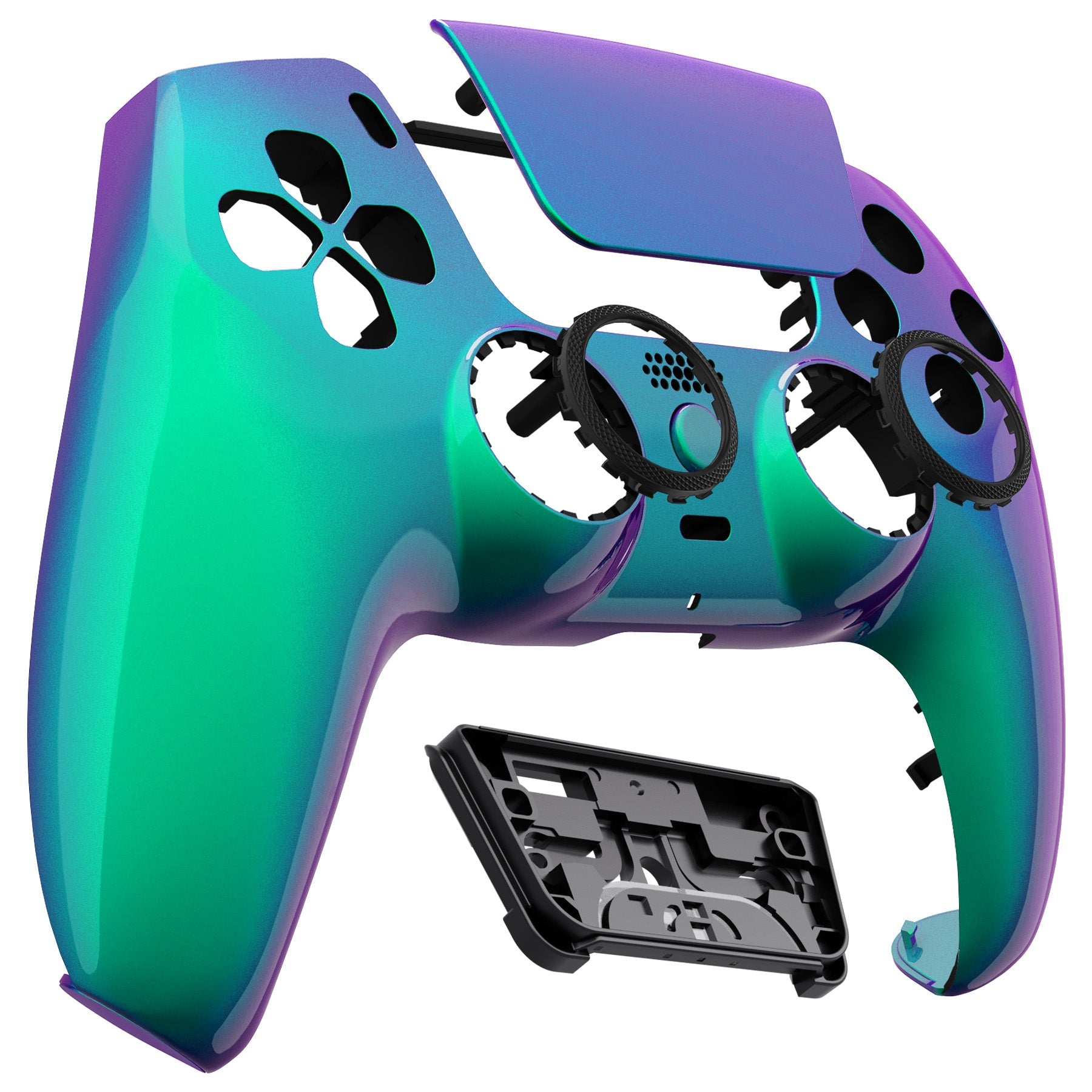 eXtremeRate LUNA Redesigned Replacement Front Shell with Touchpad Compatible with PS5 Controller BDM-010/020/030/040/050 - Chameleon Green Purple eXtremeRate