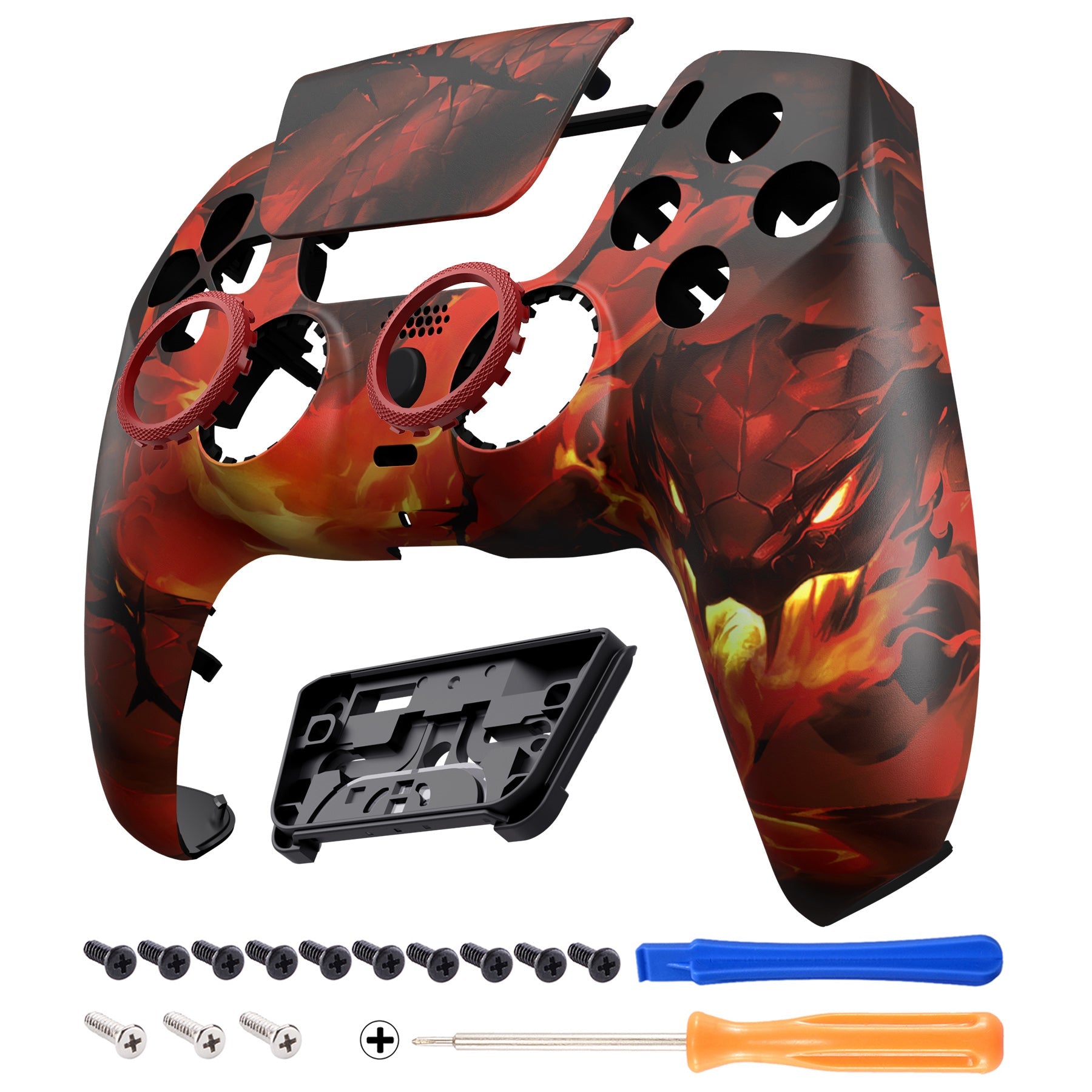 eXtremeRate LUNA Redesigned Replacement Front Shell with Touchpad Compatible with PS5 Controller BDM-010/020/030/040/050/060 - Purgatory Fire Serpent eXtremeRate