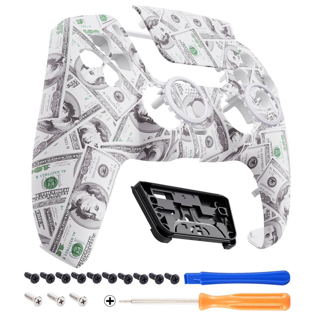 eXtremeRate LUNA Redesigned Replacement Front Shell with Touchpad Compatible with PS5 Controller BDM-010/020/030/040/050 - The $100 Cash Money eXtremeRate
