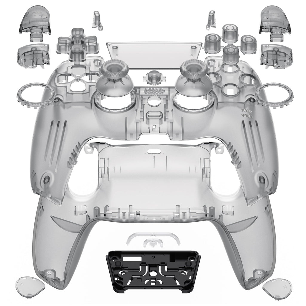eXtremeRate LUNA Redesigned Replacement Full Set Shells with Buttons Compatible with PS5 Controller BDM-030/040/050 - Clear Black eXtremeRate