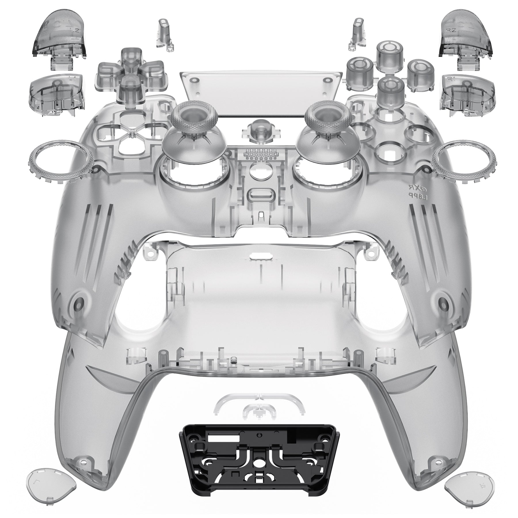 eXtremeRate LUNA Redesigned Replacement Full Set Shells with Buttons Compatible with PS5 Controller BDM-030/040/050 - Clear Black eXtremeRate