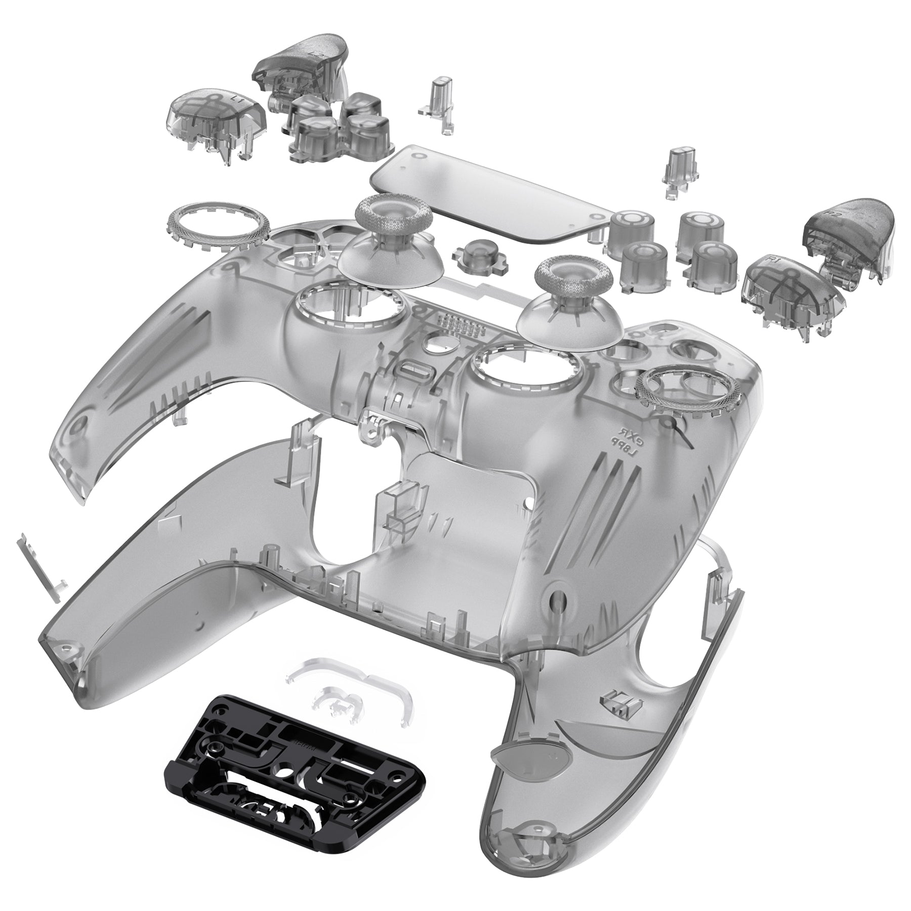 eXtremeRate LUNA Redesigned Replacement Full Set Shells with Buttons Compatible with PS5 Controller BDM-030/040/050 - Clear Black eXtremeRate