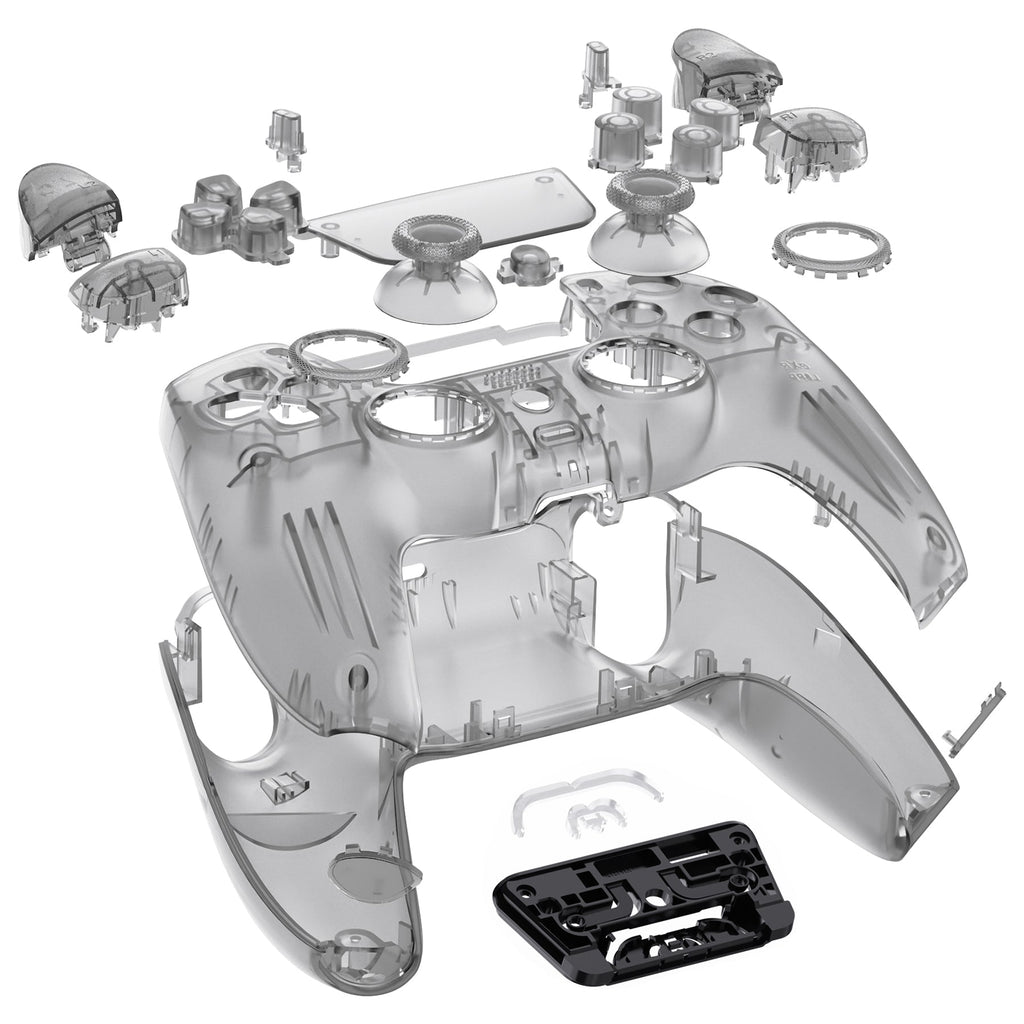 eXtremeRate LUNA Redesigned Replacement Full Set Shells with Buttons Compatible with PS5 Controller BDM-030/040/050 - Clear Black eXtremeRate