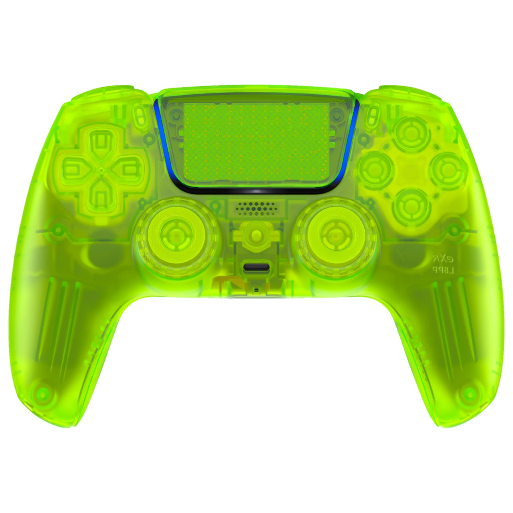 eXtremeRate LUNA Redesigned Replacement Full Set Shells with Buttons Compatible with PS5 Controller BDM-030/040/050 - Clear Lime Green eXtremeRate