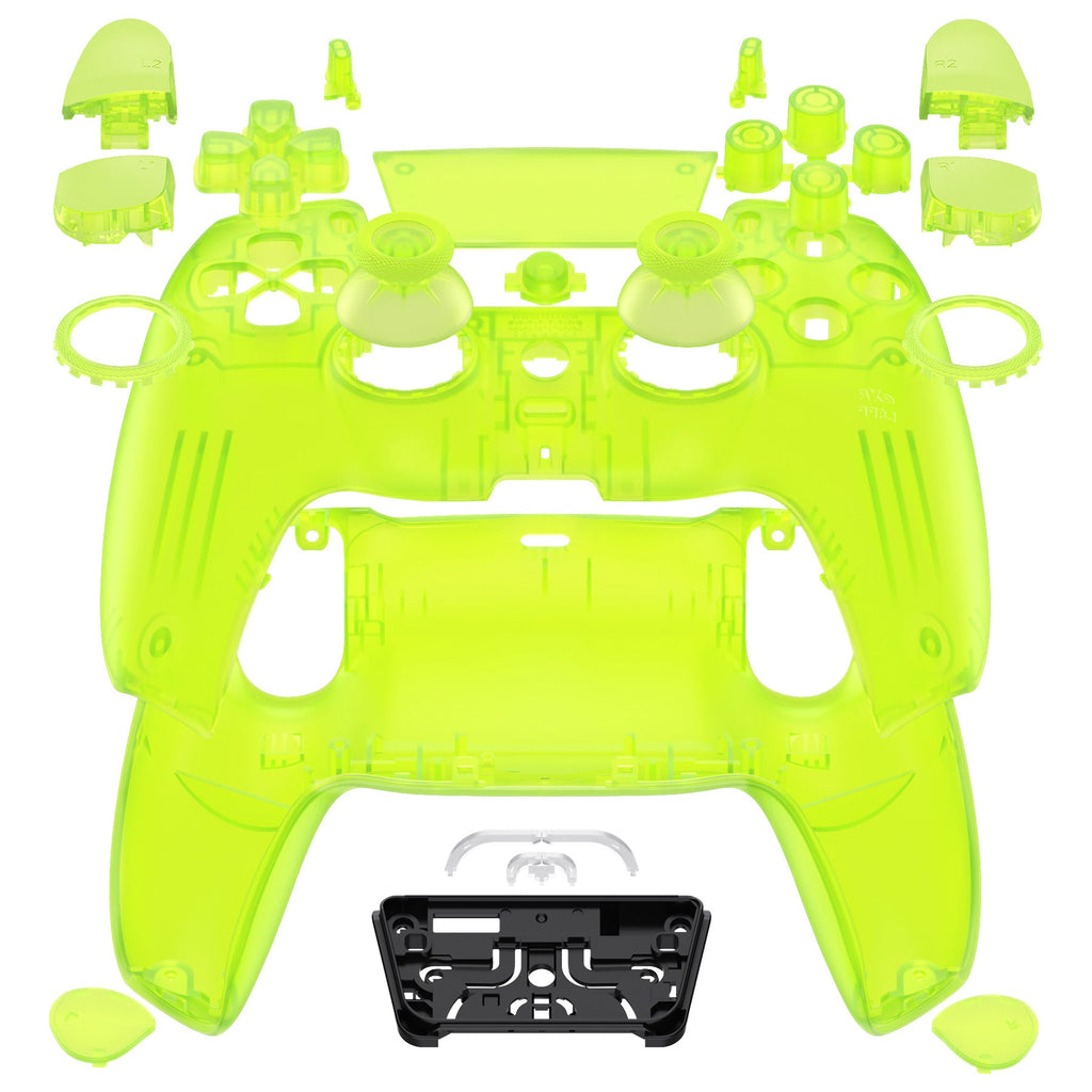 eXtremeRate LUNA Redesigned Replacement Full Set Shells with Buttons Compatible with PS5 Controller BDM-030/040/050 - Clear Lime Green eXtremeRate