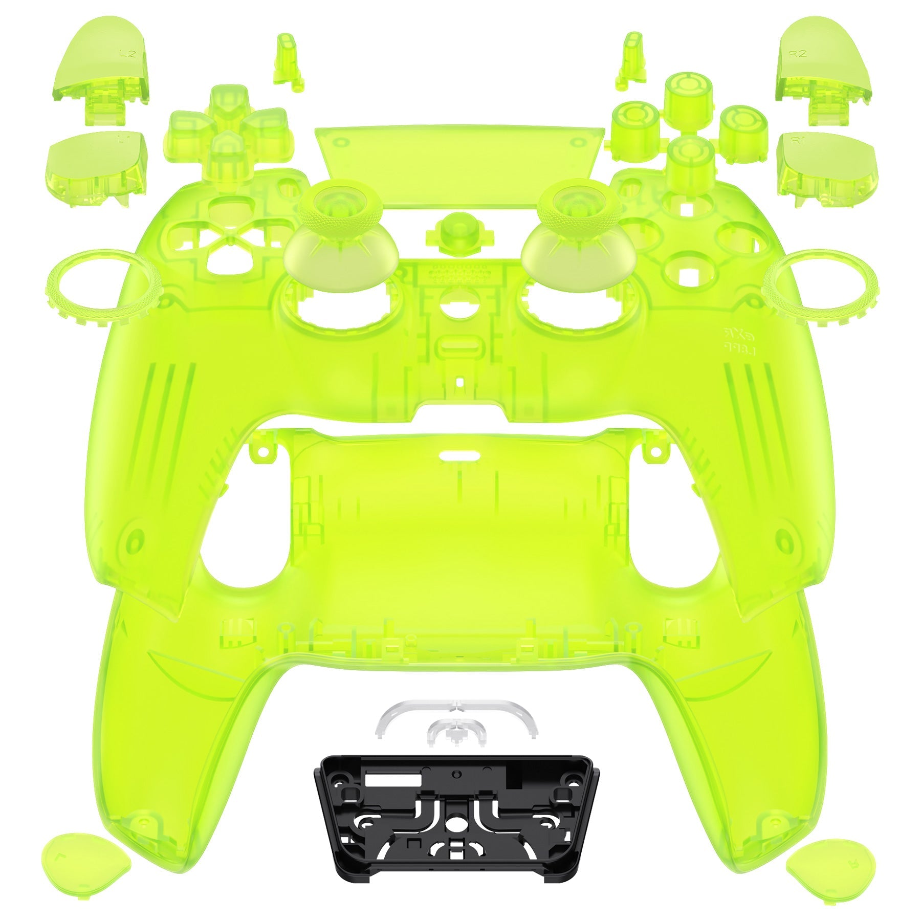 eXtremeRate LUNA Redesigned Replacement Full Set Shells with Buttons Compatible with PS5 Controller BDM-030/040/050 - Clear Lime Green eXtremeRate