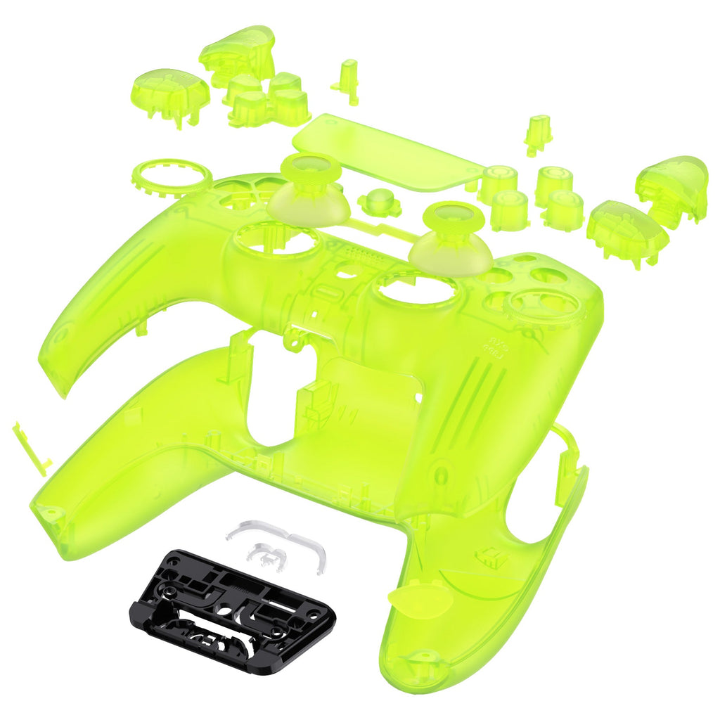 eXtremeRate LUNA Redesigned Replacement Full Set Shells with Buttons Compatible with PS5 Controller BDM-030/040/050 - Clear Lime Green eXtremeRate
