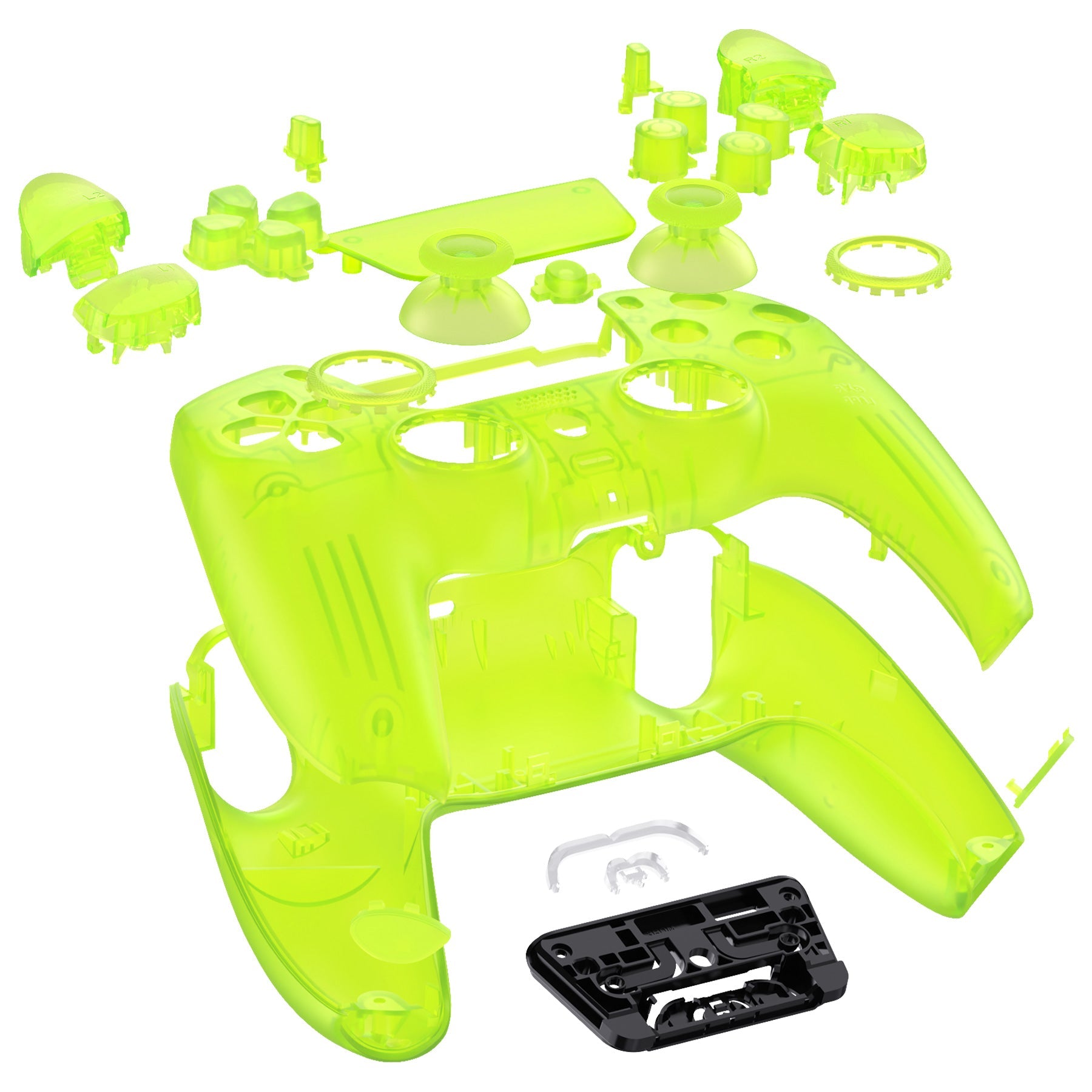 eXtremeRate LUNA Redesigned Replacement Full Set Shells with Buttons Compatible with PS5 Controller BDM-030/040/050 - Clear Lime Green eXtremeRate