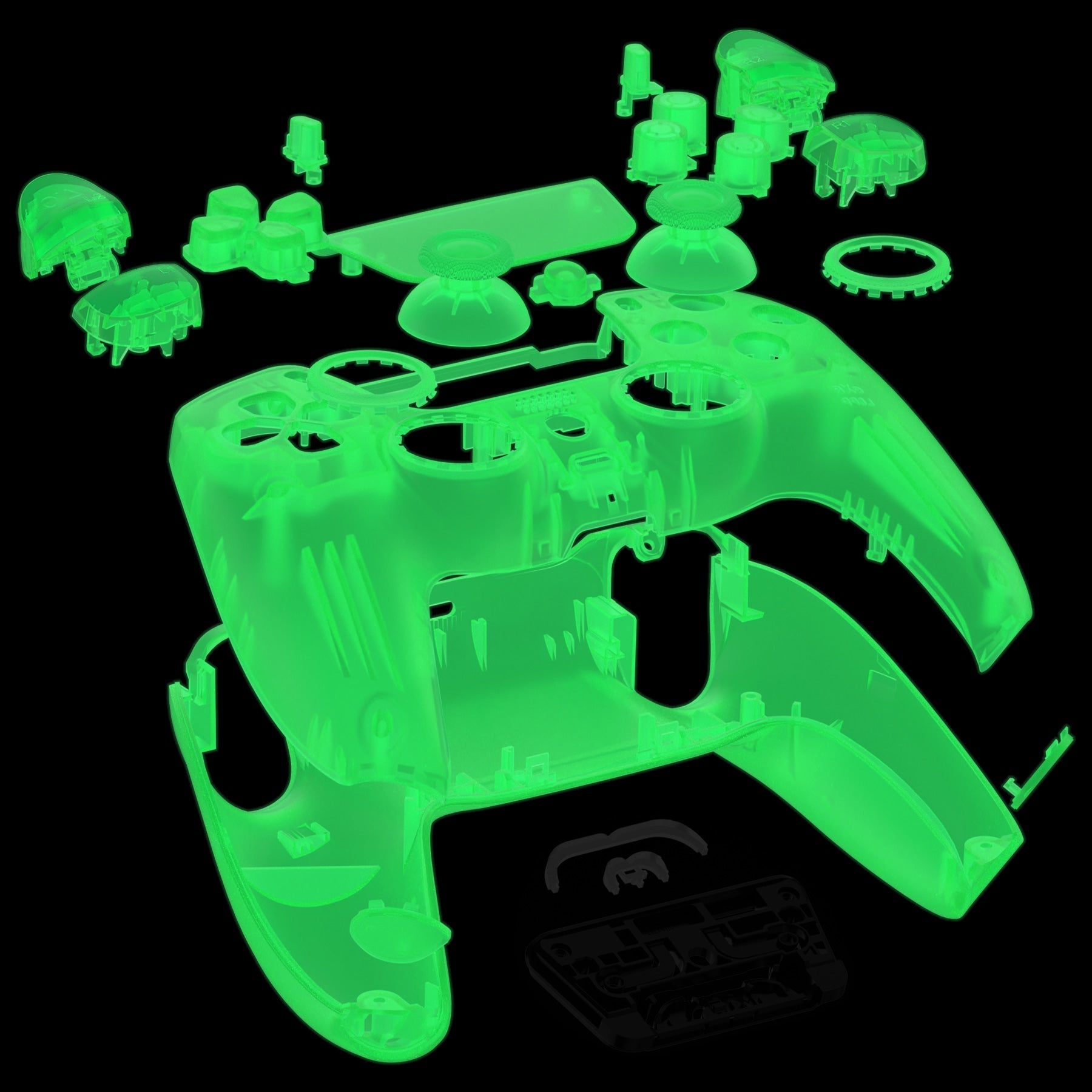 eXtremeRate LUNA Redesigned Replacement Full Set Shells with Buttons Compatible with PS5 Controller BDM-030/040/050 - Glow in Dark - Green eXtremeRate