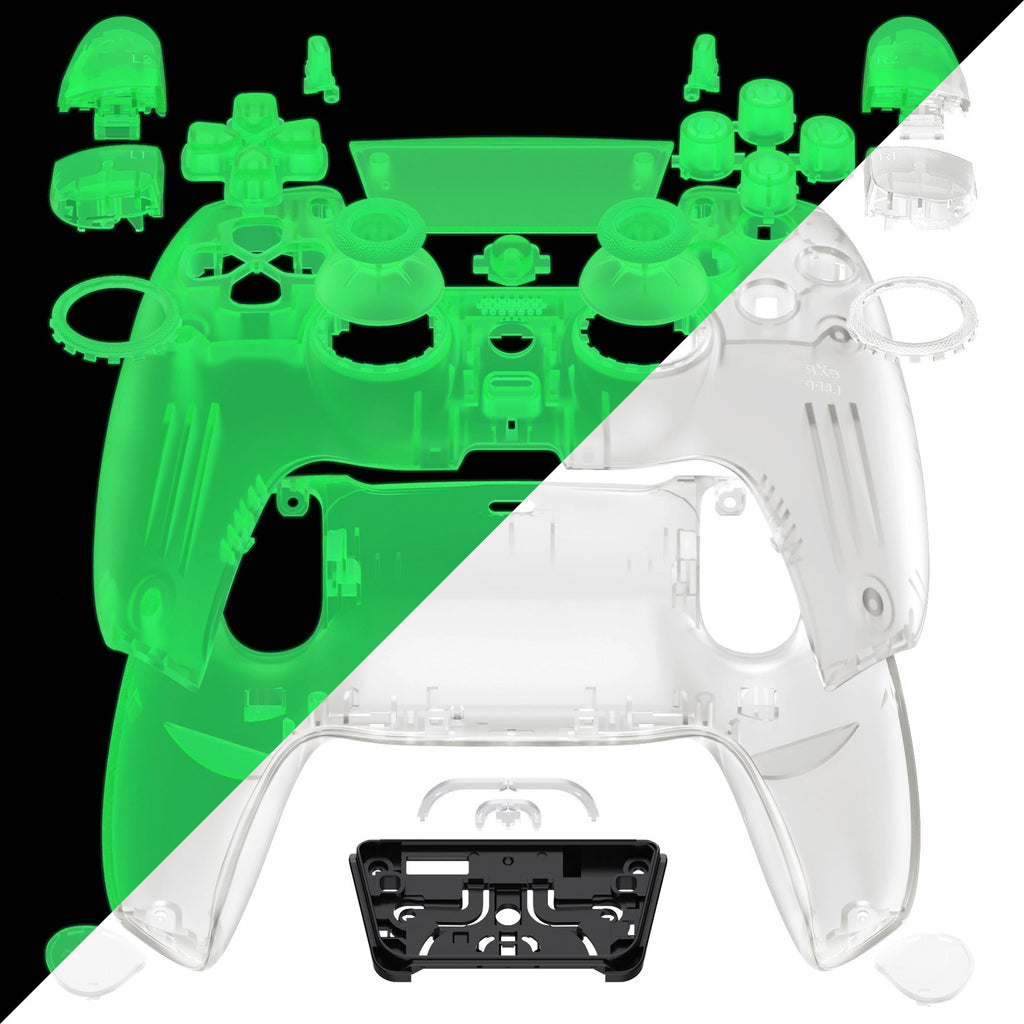 eXtremeRate LUNA Redesigned Replacement Full Set Shells with Buttons Compatible with PS5 Controller BDM-030/040/050 - Glow in Dark - Green eXtremeRate