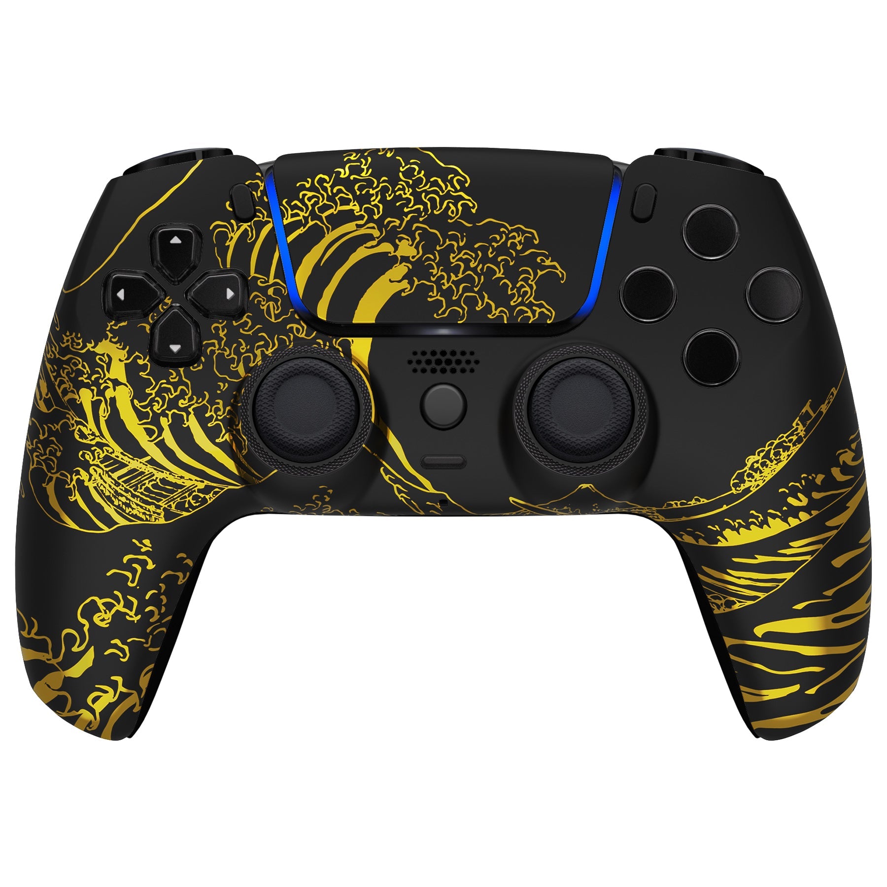 eXtremeRate LUNA Redesigned Replacement Front Shell with Touchpad Compatible with PS5 Controller BDM-010/020/030/040/050/060 - The Great GOLDEN Wave Off Kanagawa - Black eXtremeRate