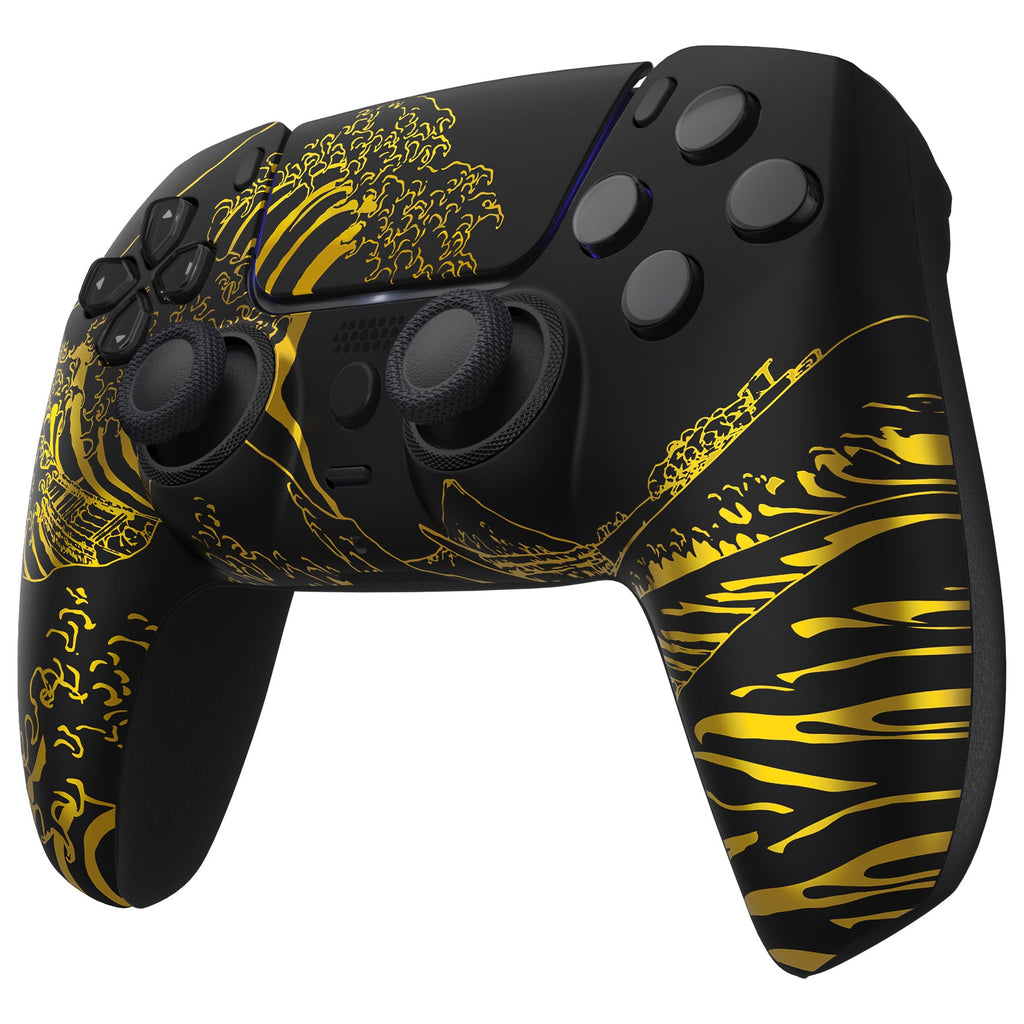 eXtremeRate LUNA Redesigned Replacement Front Shell with Touchpad Compatible with PS5 Controller BDM-010/020/030/040/050/060 - The Great GOLDEN Wave Off Kanagawa - Black eXtremeRate