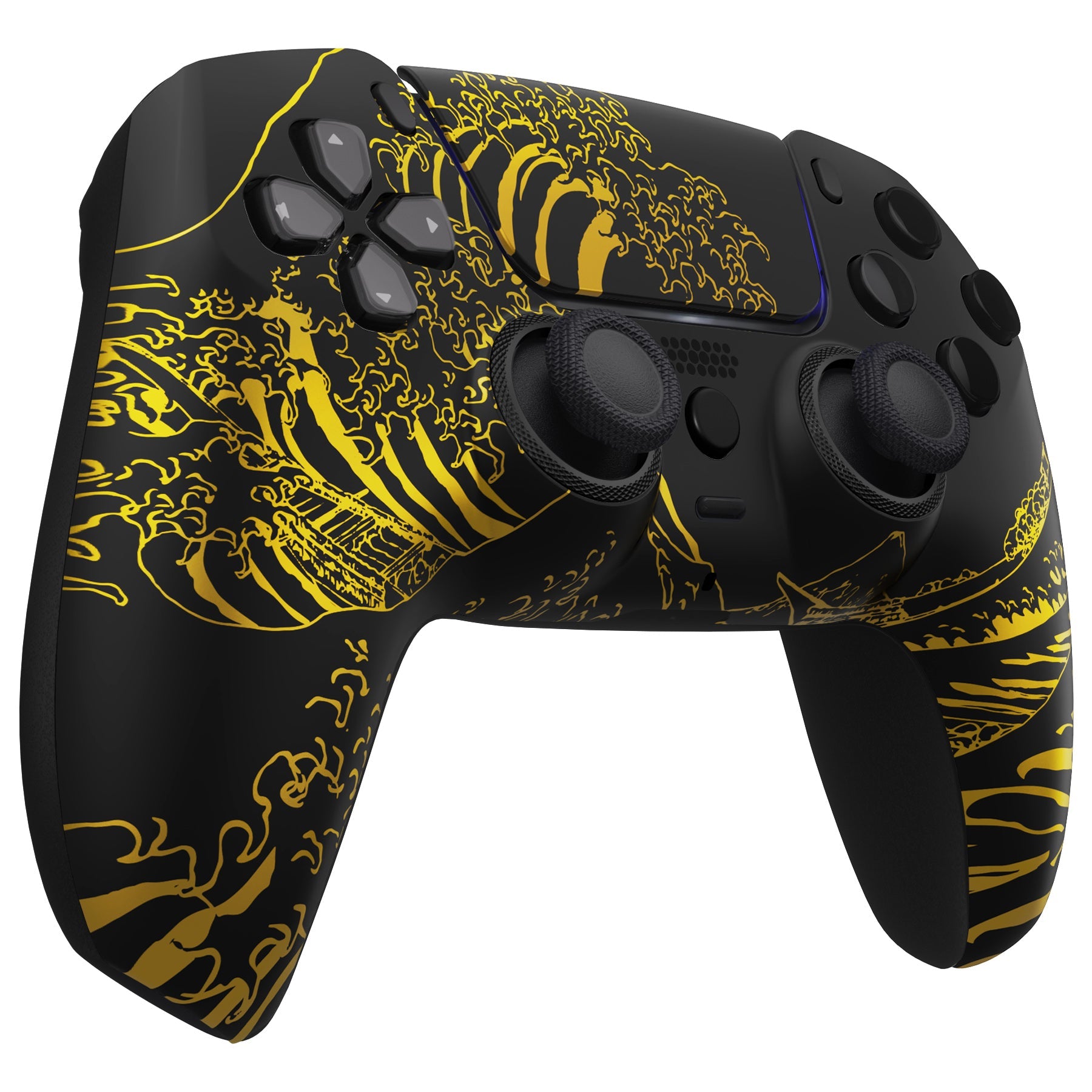 eXtremeRate LUNA Redesigned Replacement Front Shell with Touchpad Compatible with PS5 Controller BDM-010/020/030/040/050/060 - The Great GOLDEN Wave Off Kanagawa - Black eXtremeRate