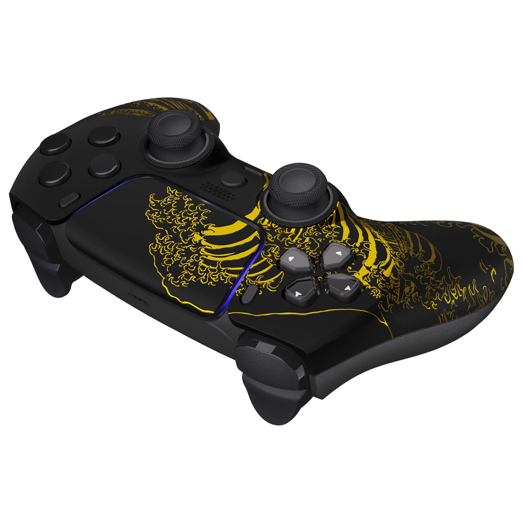 eXtremeRate LUNA Redesigned Replacement Front Shell with Touchpad Compatible with PS5 Controller BDM-010/020/030/040/050/060 - The Great GOLDEN Wave Off Kanagawa - Black eXtremeRate