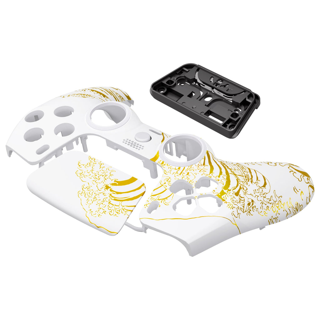 eXtremeRate LUNA Redesigned Replacement Front Shell with Touchpad Compatible with PS5 Controller BDM-010/020/030/040/050 - The Great GOLDEN Wave Off Kanagawa - White eXtremeRate