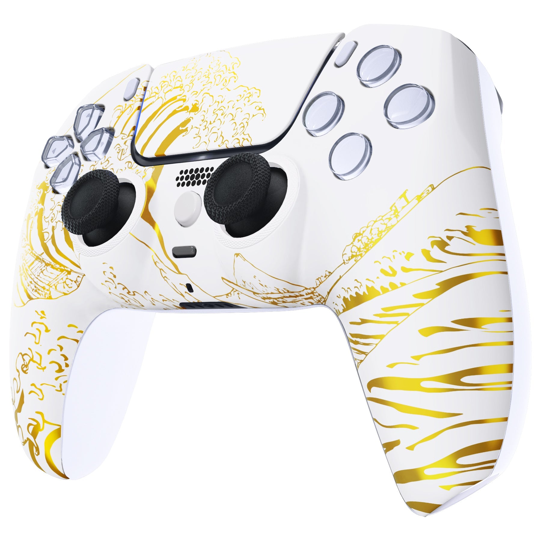 eXtremeRate LUNA Redesigned Replacement Front Shell with Touchpad Compatible with PS5 Controller BDM-010/020/030/040/050 - The Great GOLDEN Wave Off Kanagawa - White eXtremeRate