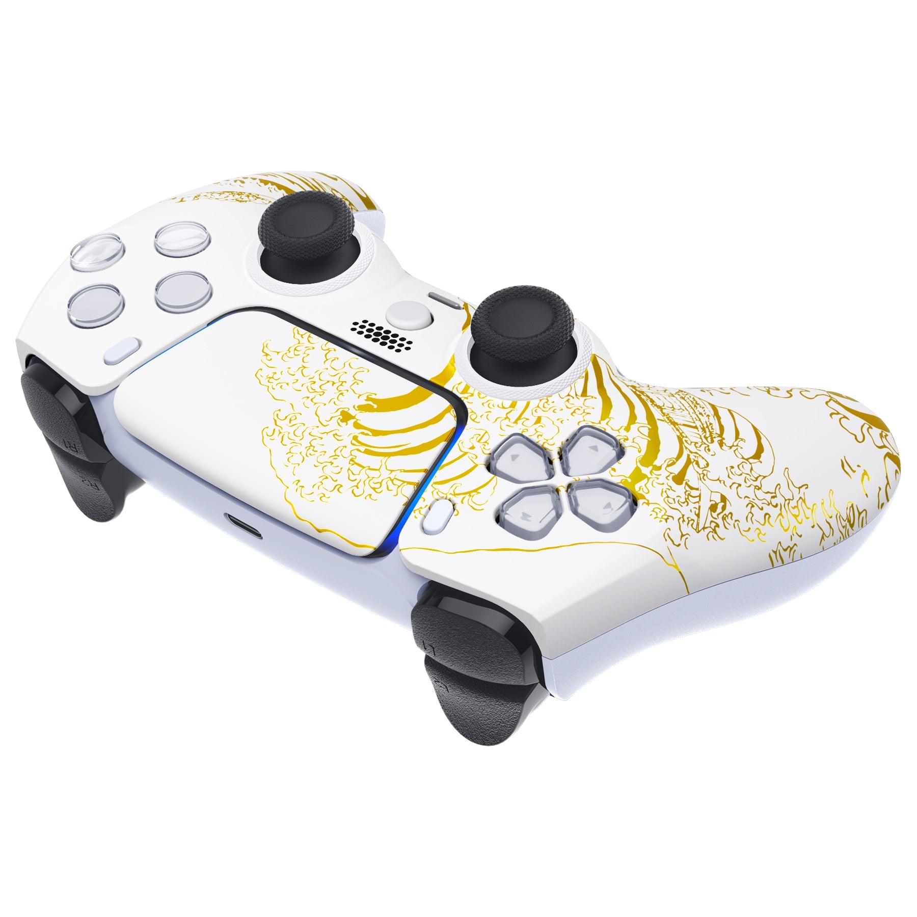 eXtremeRate LUNA Redesigned Replacement Front Shell with Touchpad Compatible with PS5 Controller BDM-010/020/030/040/050 - The Great GOLDEN Wave Off Kanagawa - White eXtremeRate