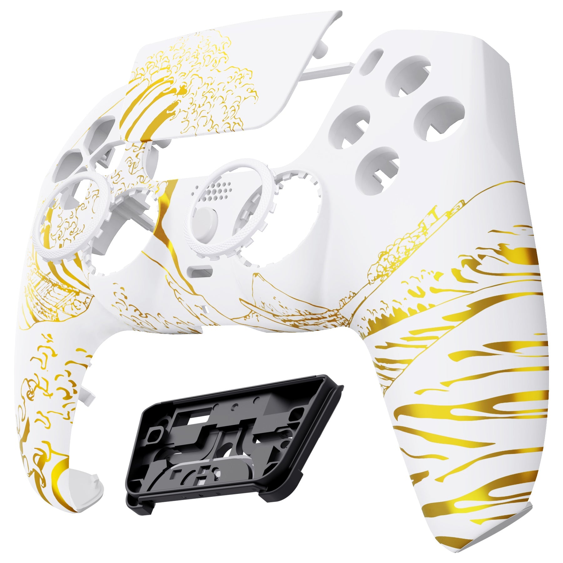 eXtremeRate LUNA Redesigned Replacement Front Shell with Touchpad Compatible with PS5 Controller BDM-010/020/030/040/050 - The Great GOLDEN Wave Off Kanagawa - White eXtremeRate