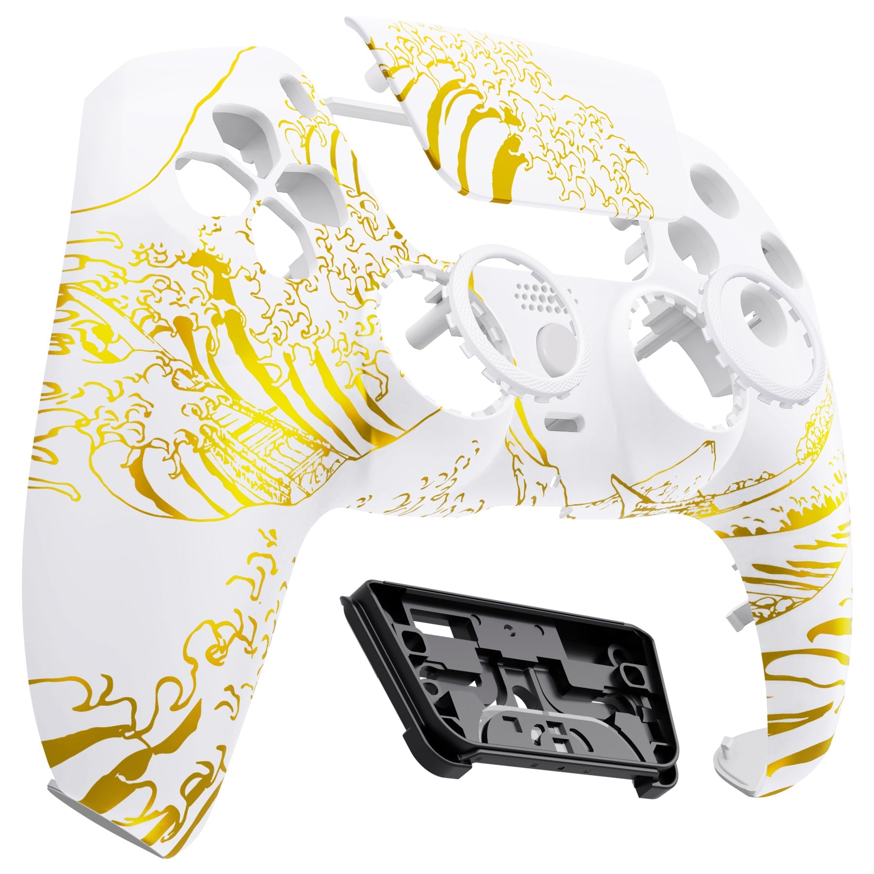 eXtremeRate LUNA Redesigned Replacement Front Shell with Touchpad Compatible with PS5 Controller BDM-010/020/030/040/050 - The Great GOLDEN Wave Off Kanagawa - White eXtremeRate