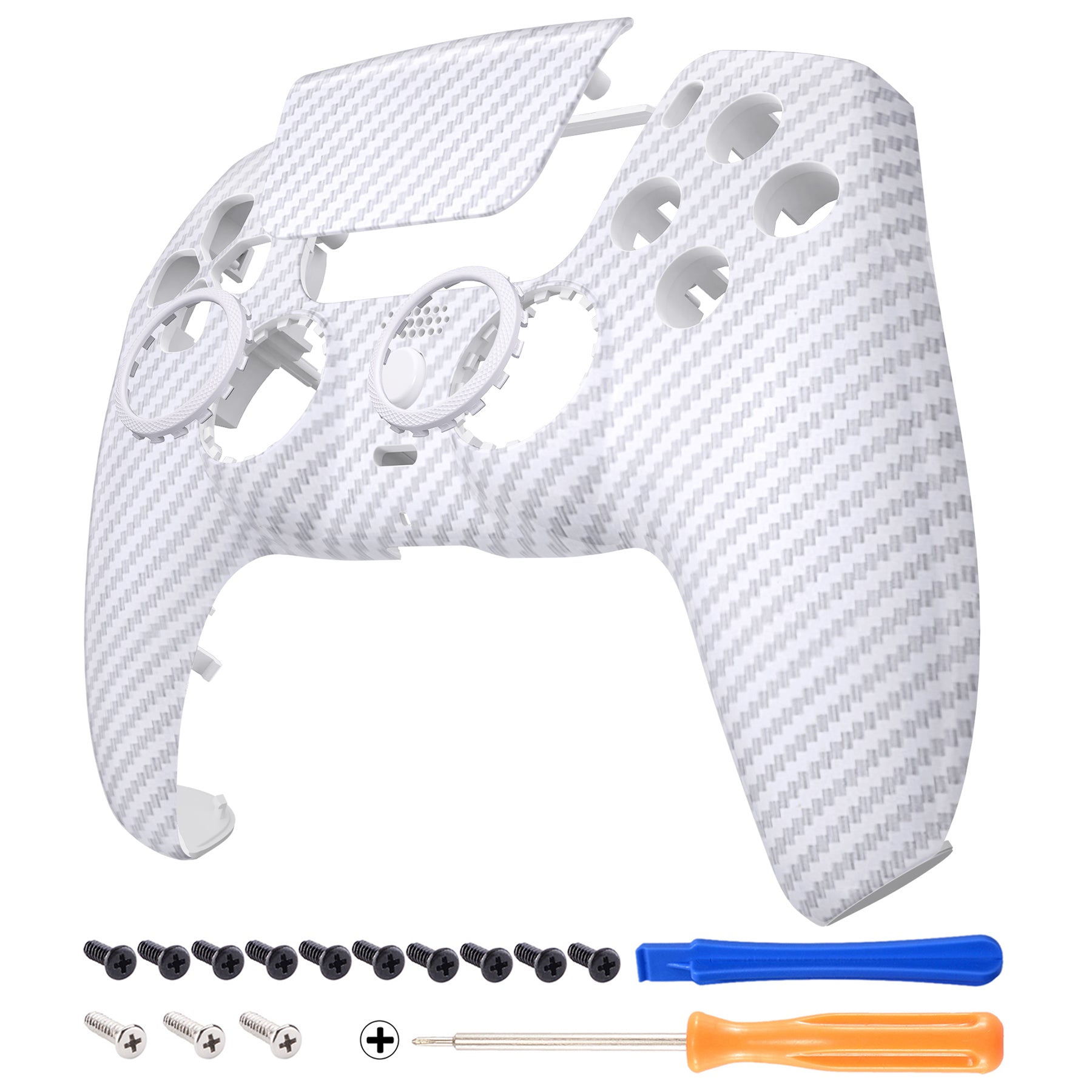 eXtremeRate LUNA Redesigned Replacement Front Shell with Touchpad Compatible with PS5 Controller BDM-010/020/030/040/050 - White Silver Carbon Fiber eXtremeRate