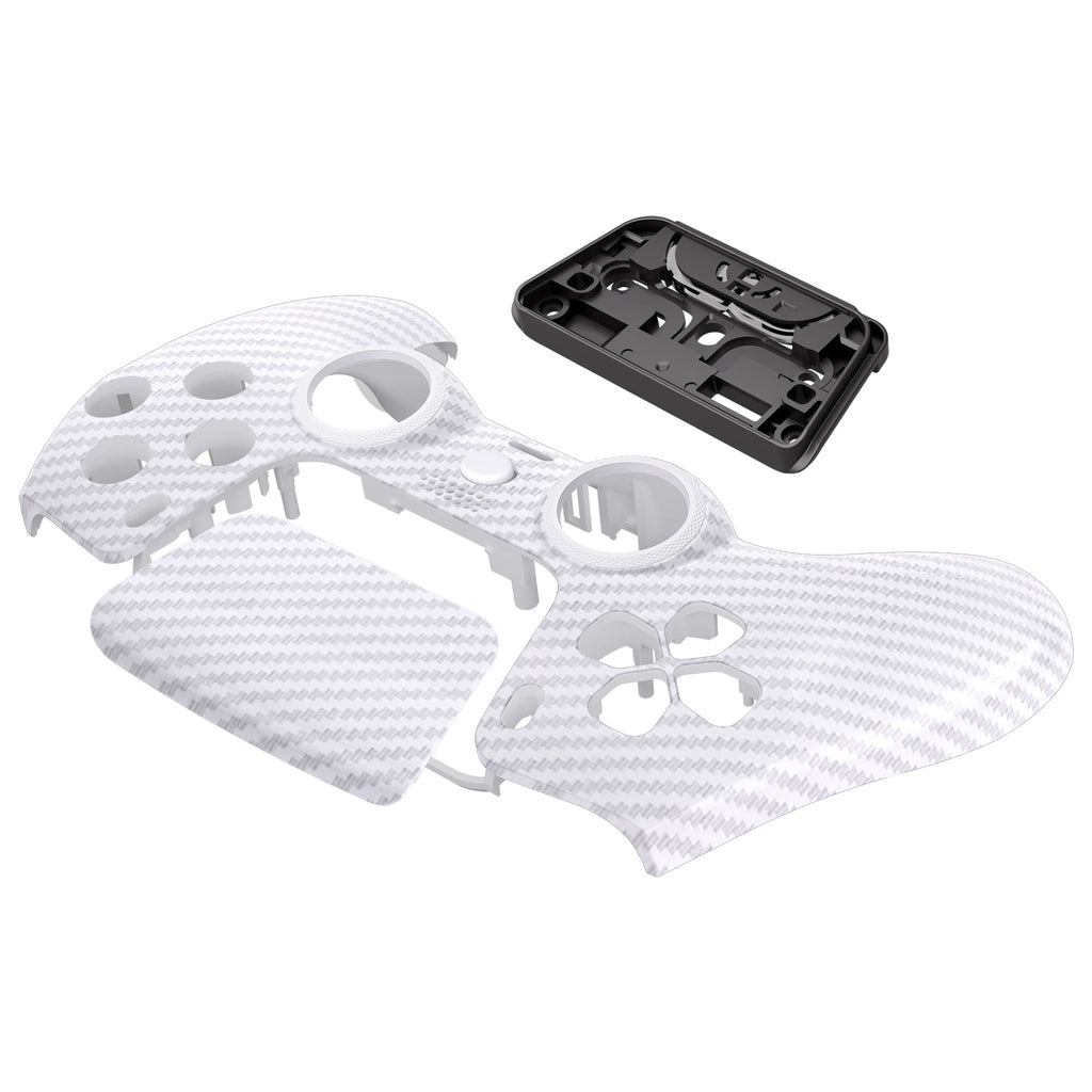 eXtremeRate LUNA Redesigned Replacement Front Shell with Touchpad Compatible with PS5 Controller BDM-010/020/030/040/050 - White Silver Carbon Fiber eXtremeRate