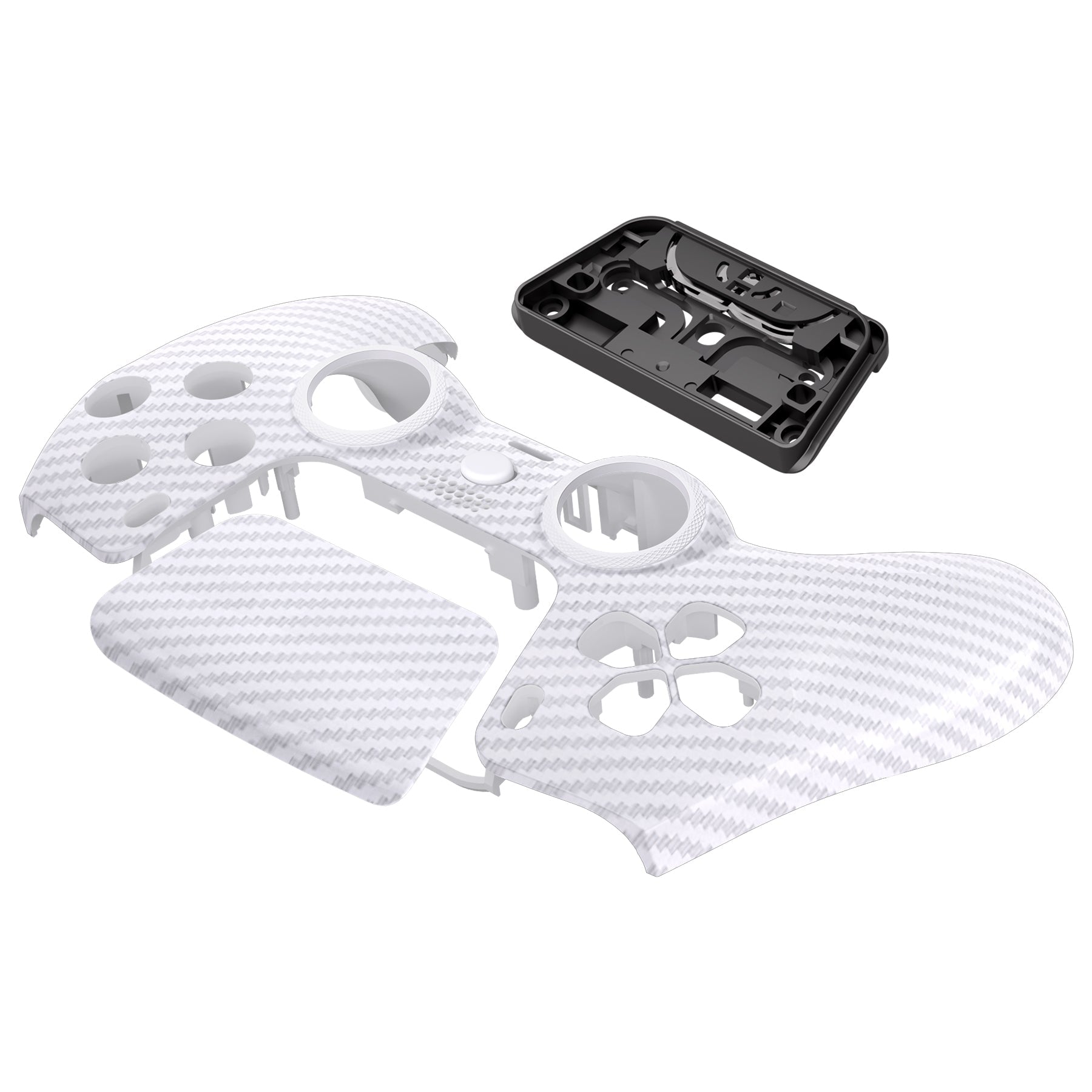 eXtremeRate LUNA Redesigned Replacement Front Shell with Touchpad Compatible with PS5 Controller BDM-010/020/030/040/050 - White Silver Carbon Fiber eXtremeRate