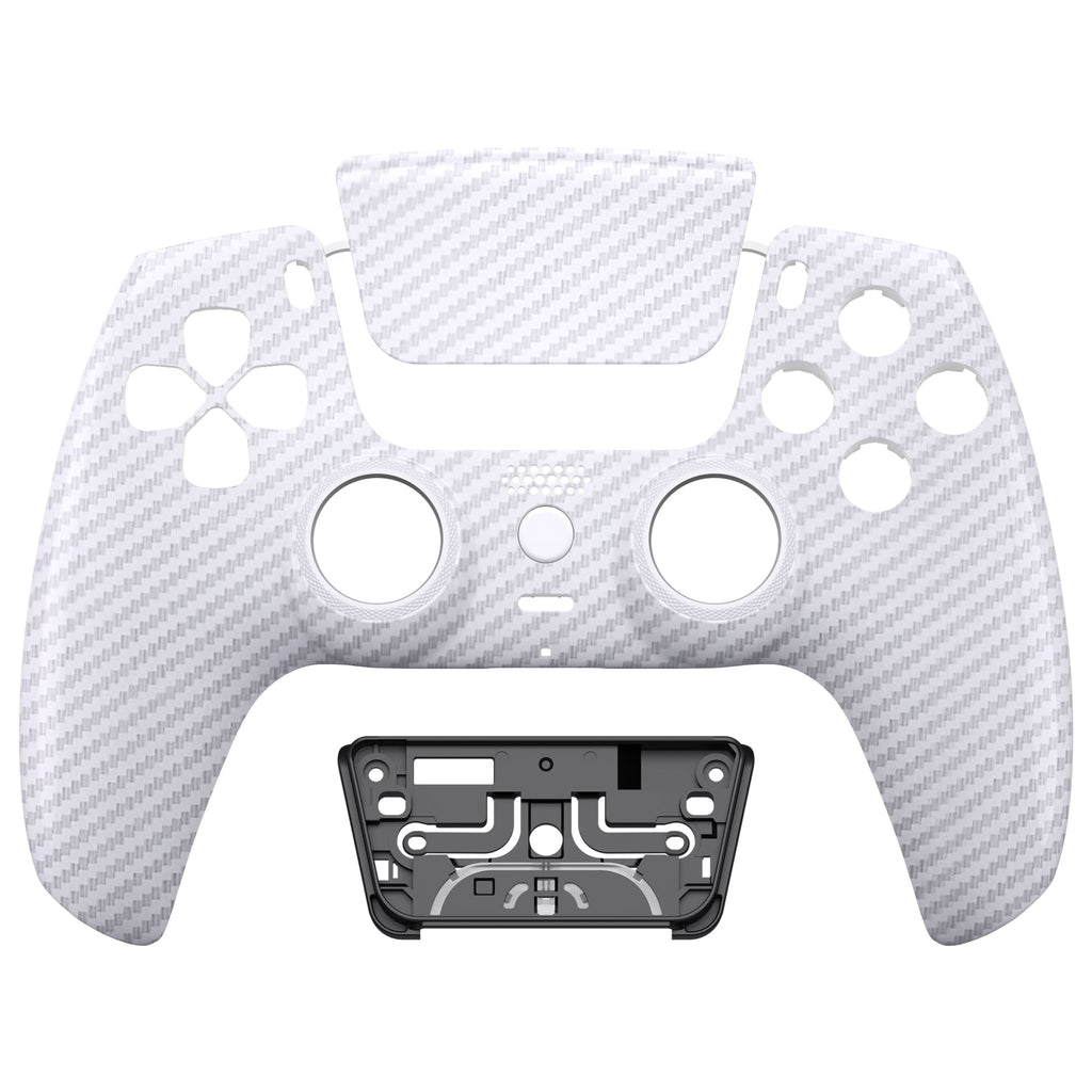 eXtremeRate LUNA Redesigned Replacement Front Shell with Touchpad Compatible with PS5 Controller BDM-010/020/030/040/050 - White Silver Carbon Fiber eXtremeRate
