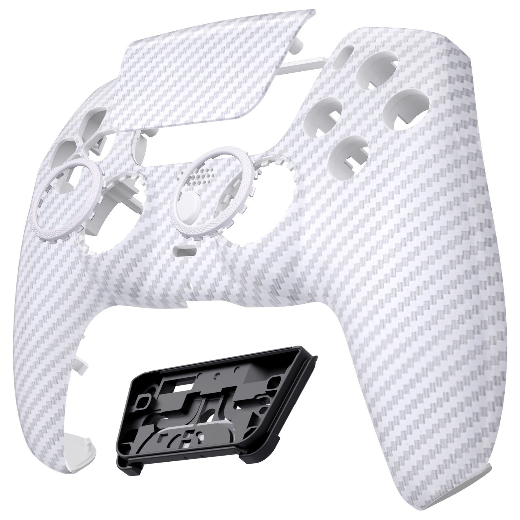 eXtremeRate LUNA Redesigned Replacement Front Shell with Touchpad Compatible with PS5 Controller BDM-010/020/030/040/050 - White Silver Carbon Fiber eXtremeRate