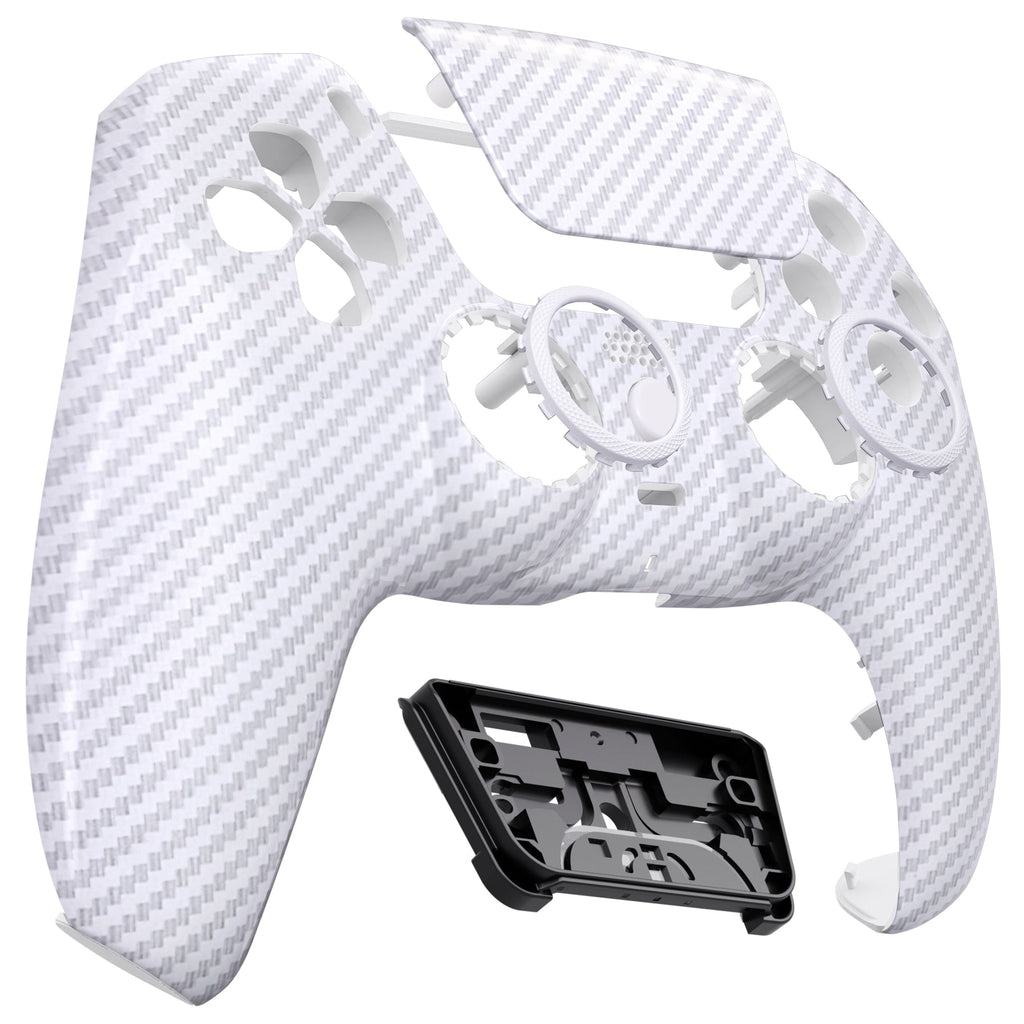 eXtremeRate LUNA Redesigned Replacement Front Shell with Touchpad Compatible with PS5 Controller BDM-010/020/030/040/050 - White Silver Carbon Fiber eXtremeRate
