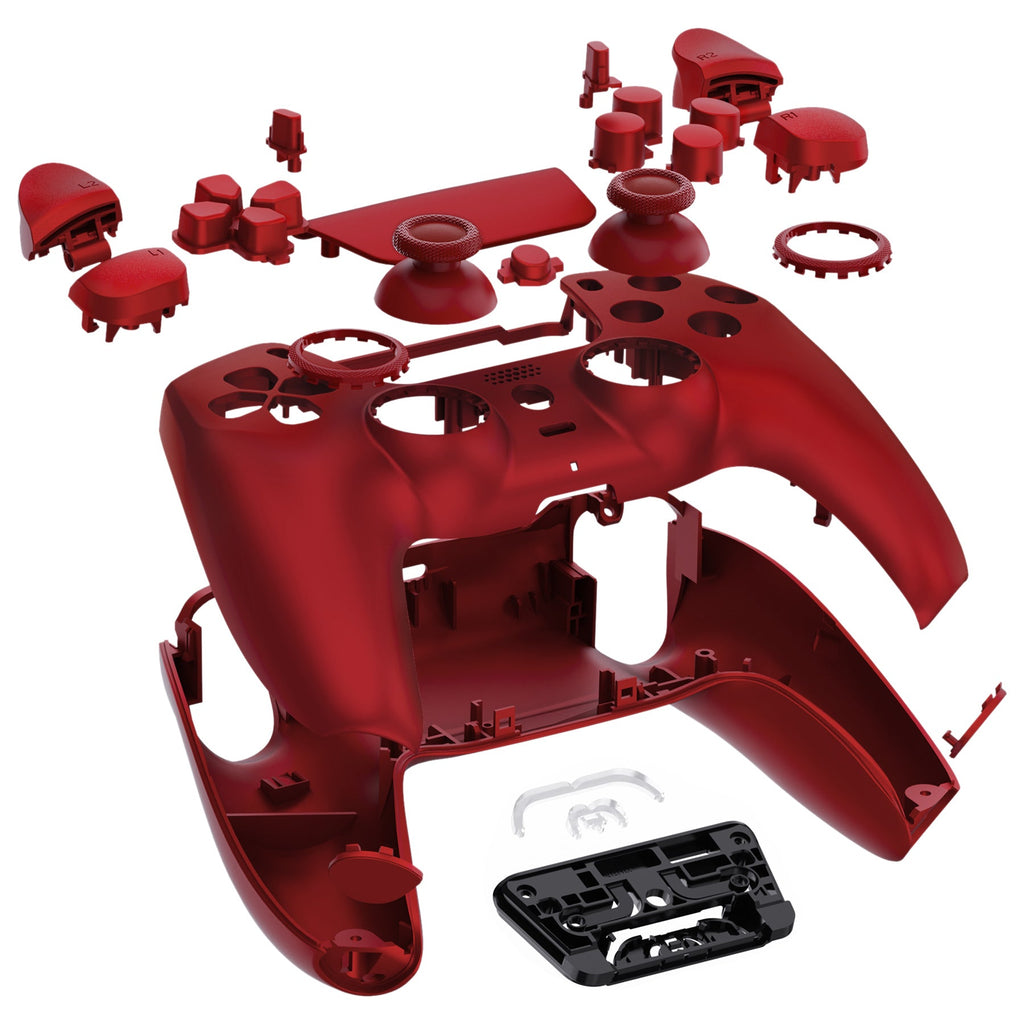 eXtremeRate LUNA Redesigned Replacement Full Set Shells with Buttons Compatible with PS5 Controller BDM-030/040/050 - Scarlet Red eXtremeRate