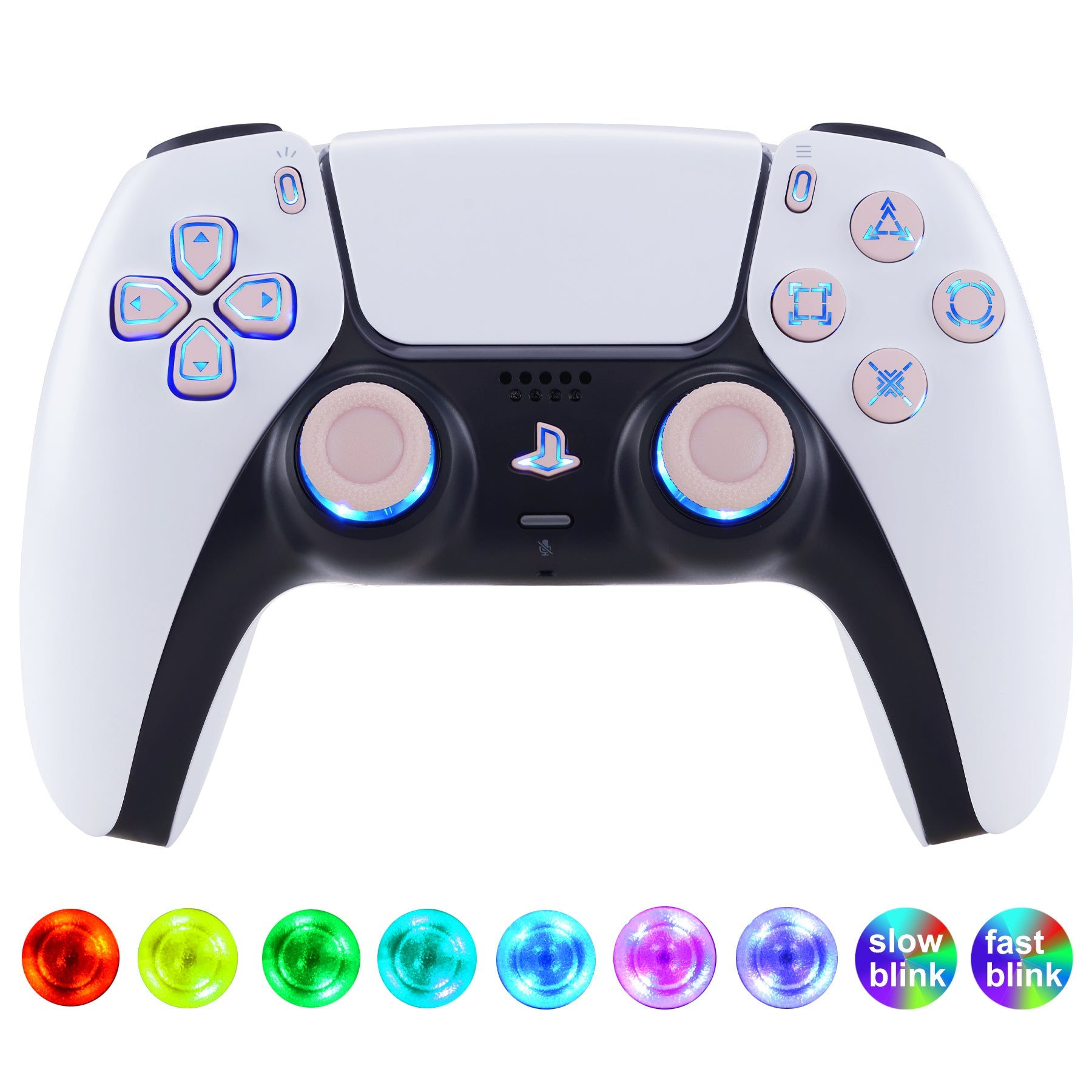 eXtremeRate Multi-Colors Luminated Buttons DTF V3 LED Kit for PS5 Controller BDM-030/040/050 - Cherry Blossoms Pink eXtremeRate
