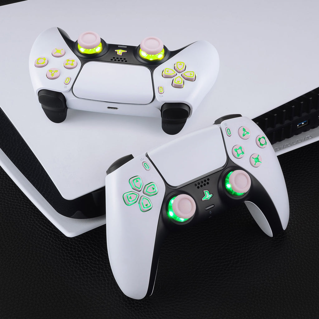 eXtremeRate Multi-Colors Luminated Buttons DTF V3 LED Kit for PS5 Controller BDM-030/040/050 - Cherry Blossoms Pink eXtremeRate
