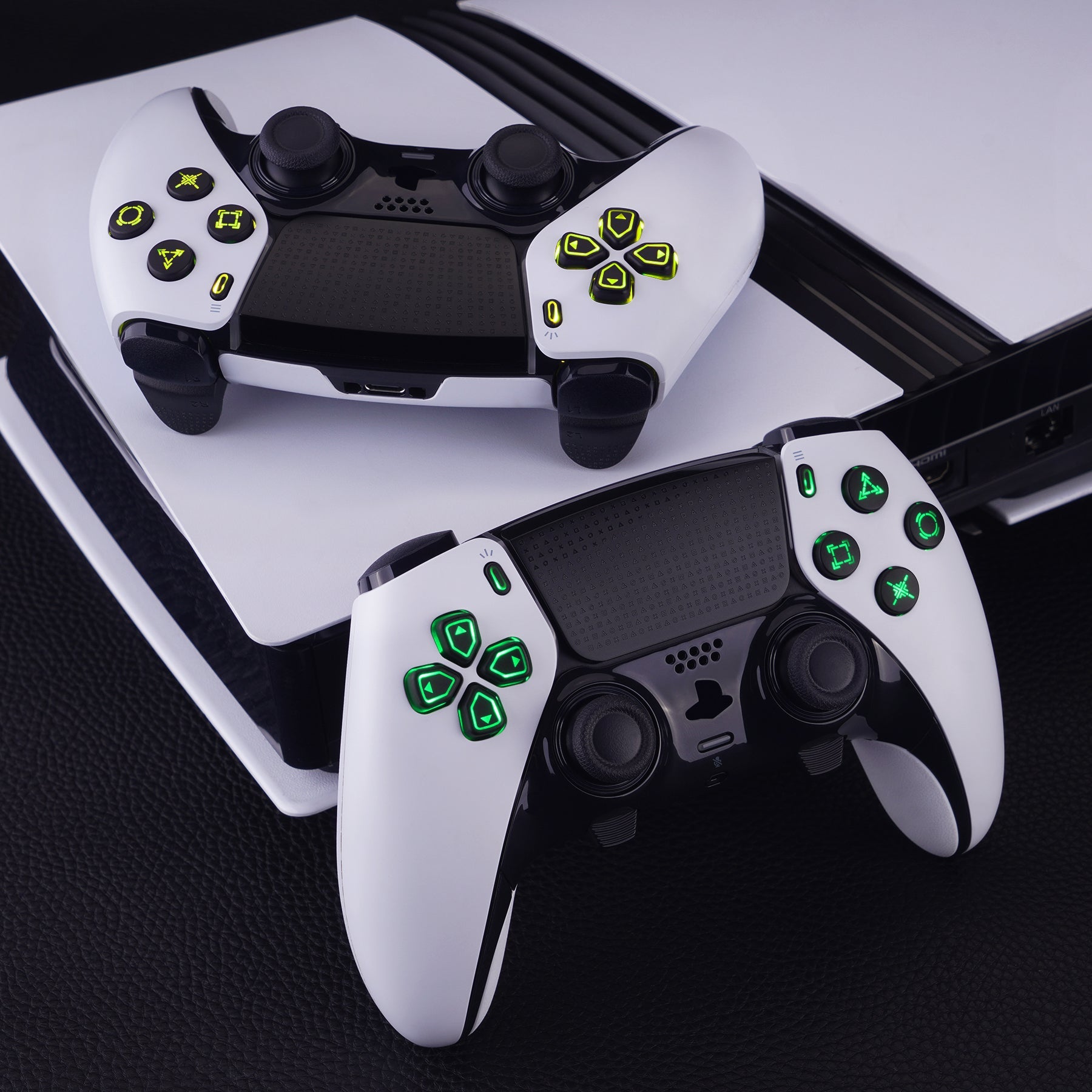 eXtremeRate Multi-Colors Luminated Buttons D&F LED Kit for PS5 Edge Controller - Black Classical Symbols Buttons eXtremeRate