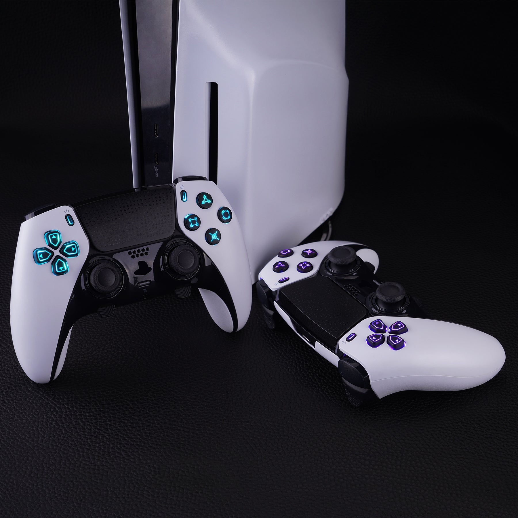 eXtremeRate Multi-Colors Luminated Buttons D&F LED Kit for PS5 Edge Controller - Black Classical Symbols Buttons eXtremeRate