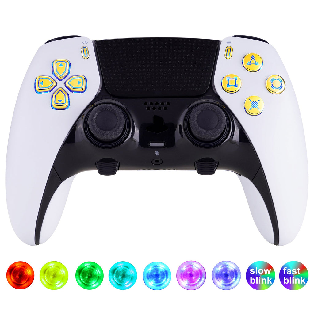 eXtremeRate Multi-Colors Luminated Buttons D&F LED Kit for PS5 Edge Controller - Chrome Gold Classical Symbols Buttons eXtremeRate
