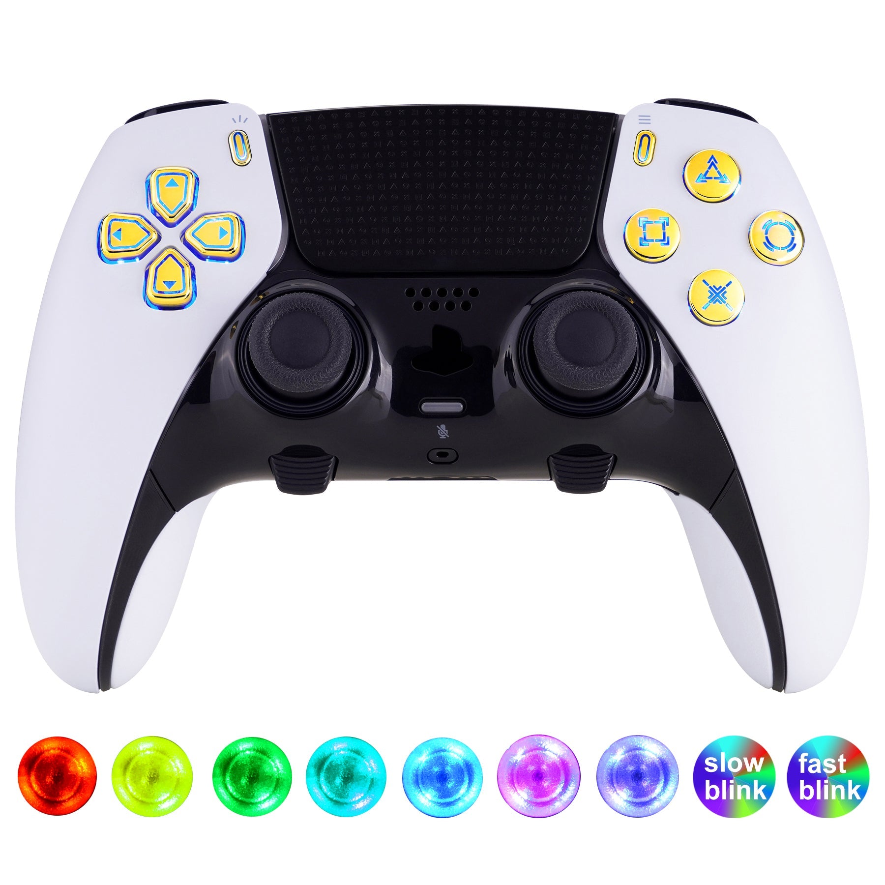 eXtremeRate Multi-Colors Luminated Buttons D&F LED Kit for PS5 Edge Controller - Chrome Gold Classical Symbols Buttons eXtremeRate