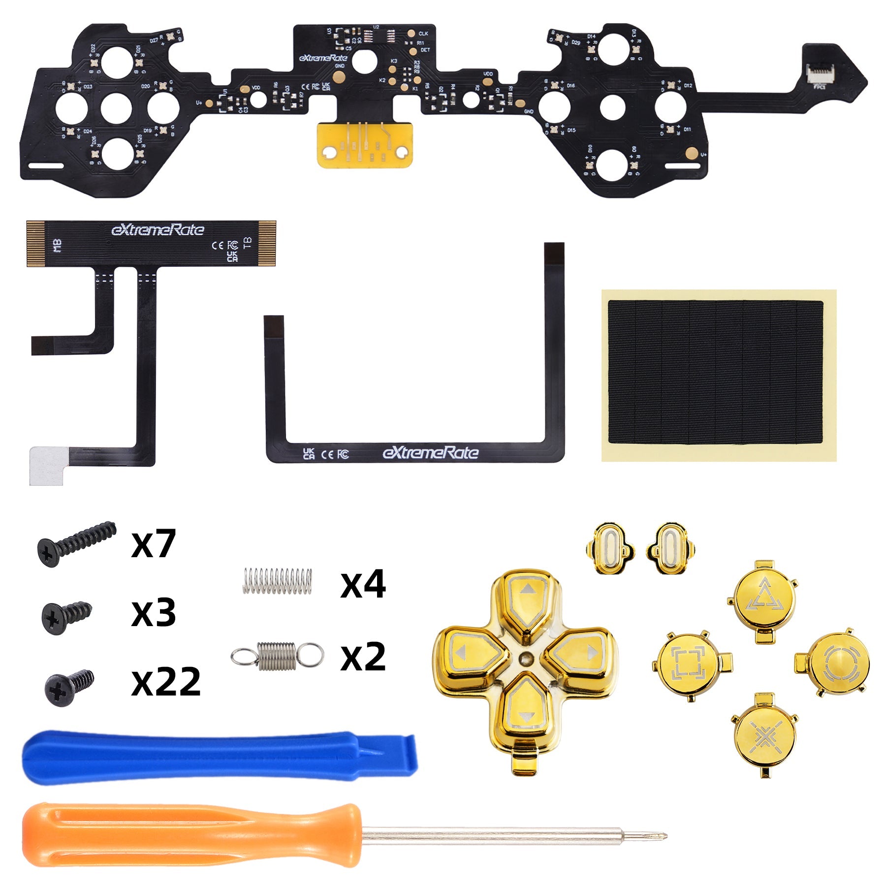 eXtremeRate Multi-Colors Luminated Buttons D&F LED Kit for PS5 Edge Controller - Chrome Gold Classical Symbols Buttons eXtremeRate